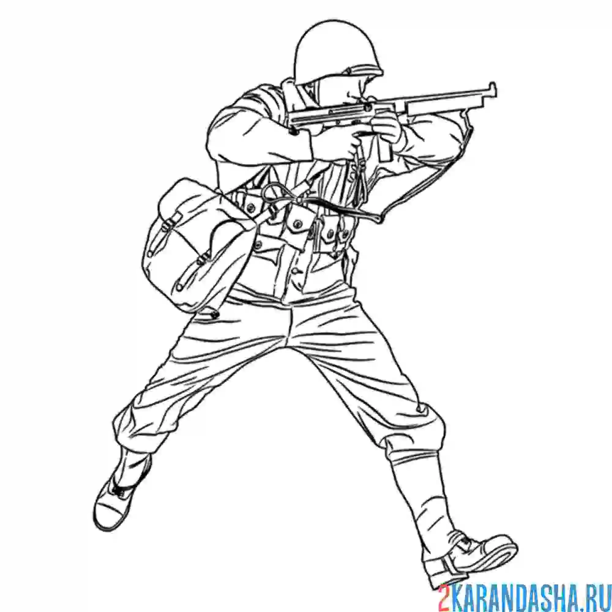 Раскраска солдат бежит