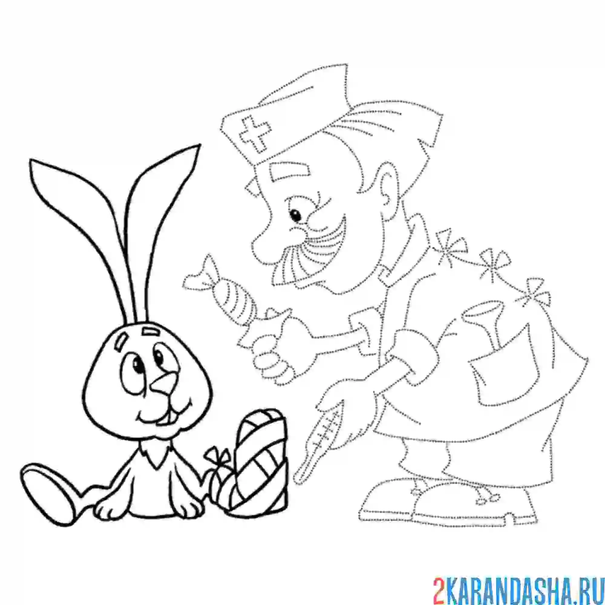 Раскраска айболит лечит зайку