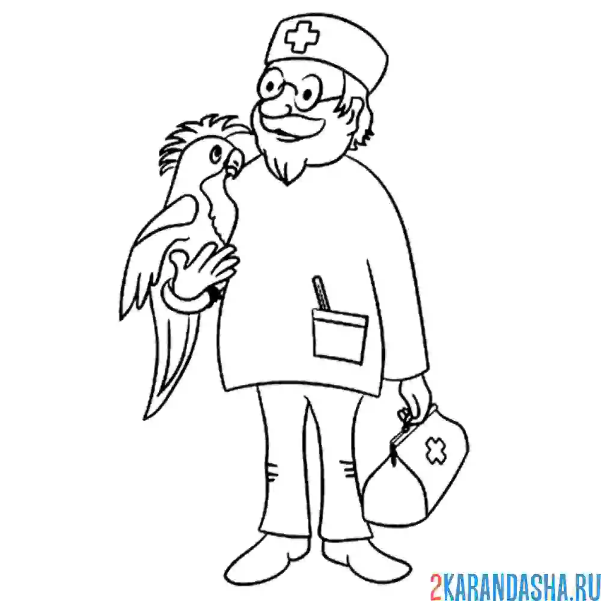 Раскраска айболит с птицей