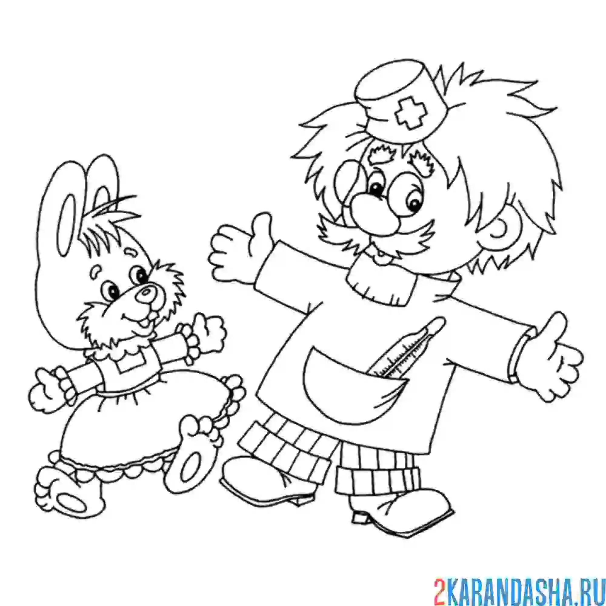 Раскраска айболит с зайчиком