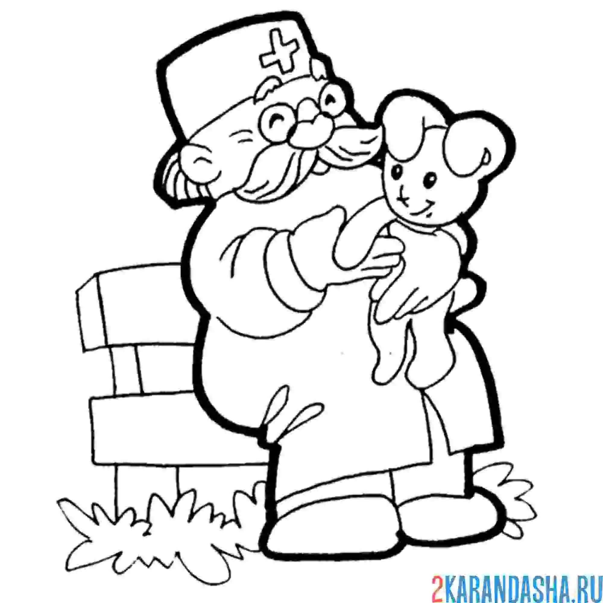 Раскраска айболит и щенок