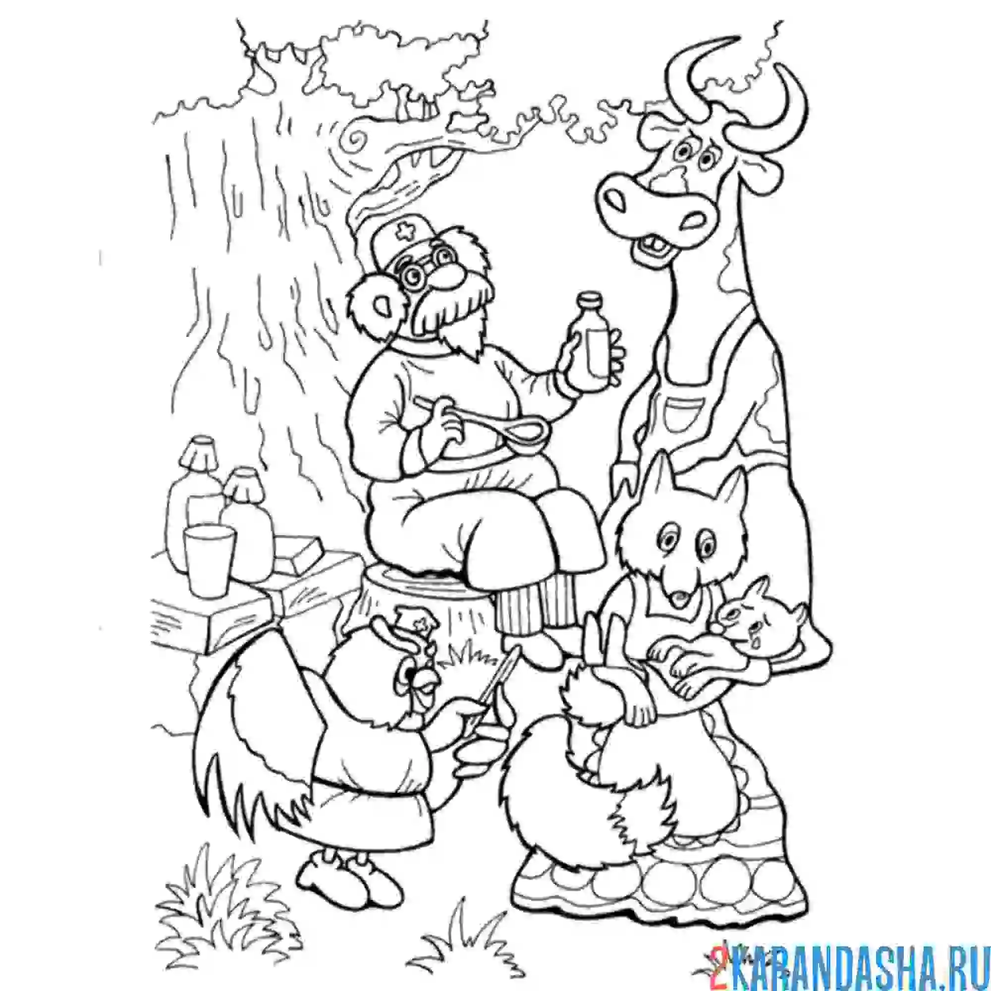 Раскраска айболит лечит животных