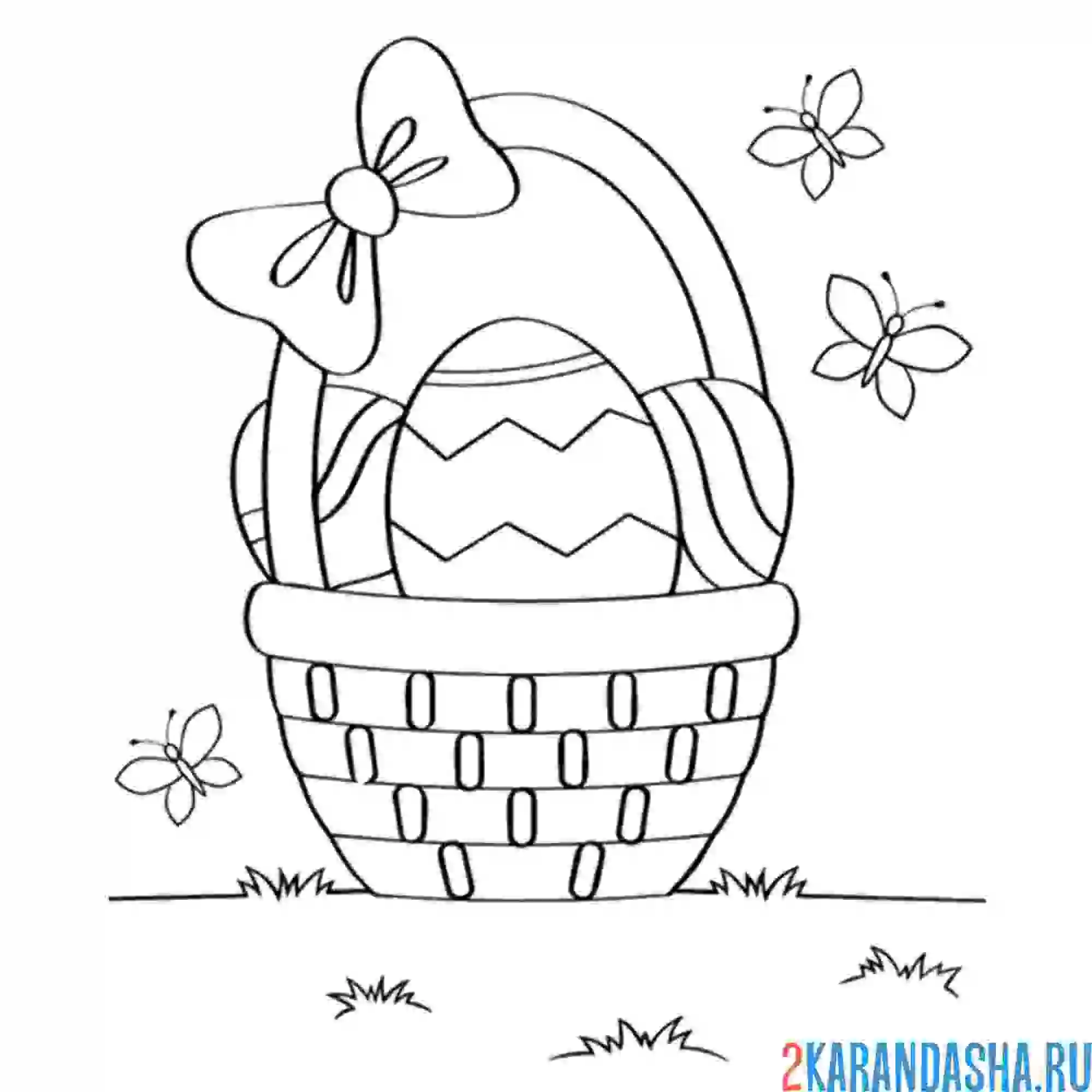 Раскраска пасхальные яйца в корзине