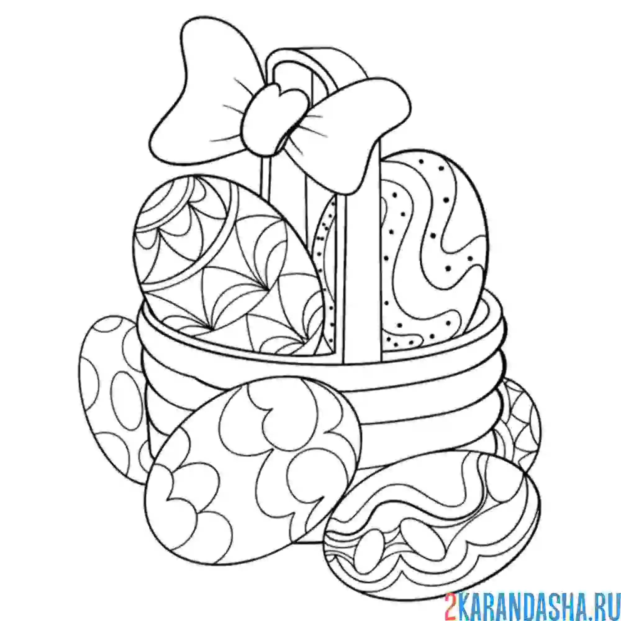 Раскраска на пасху корзинка с яйцами