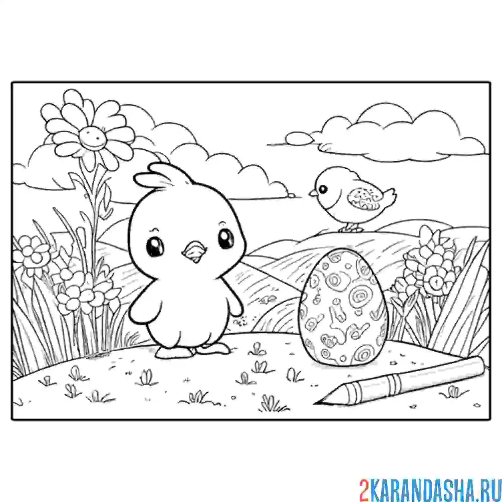 Раскраска птички и яйцо