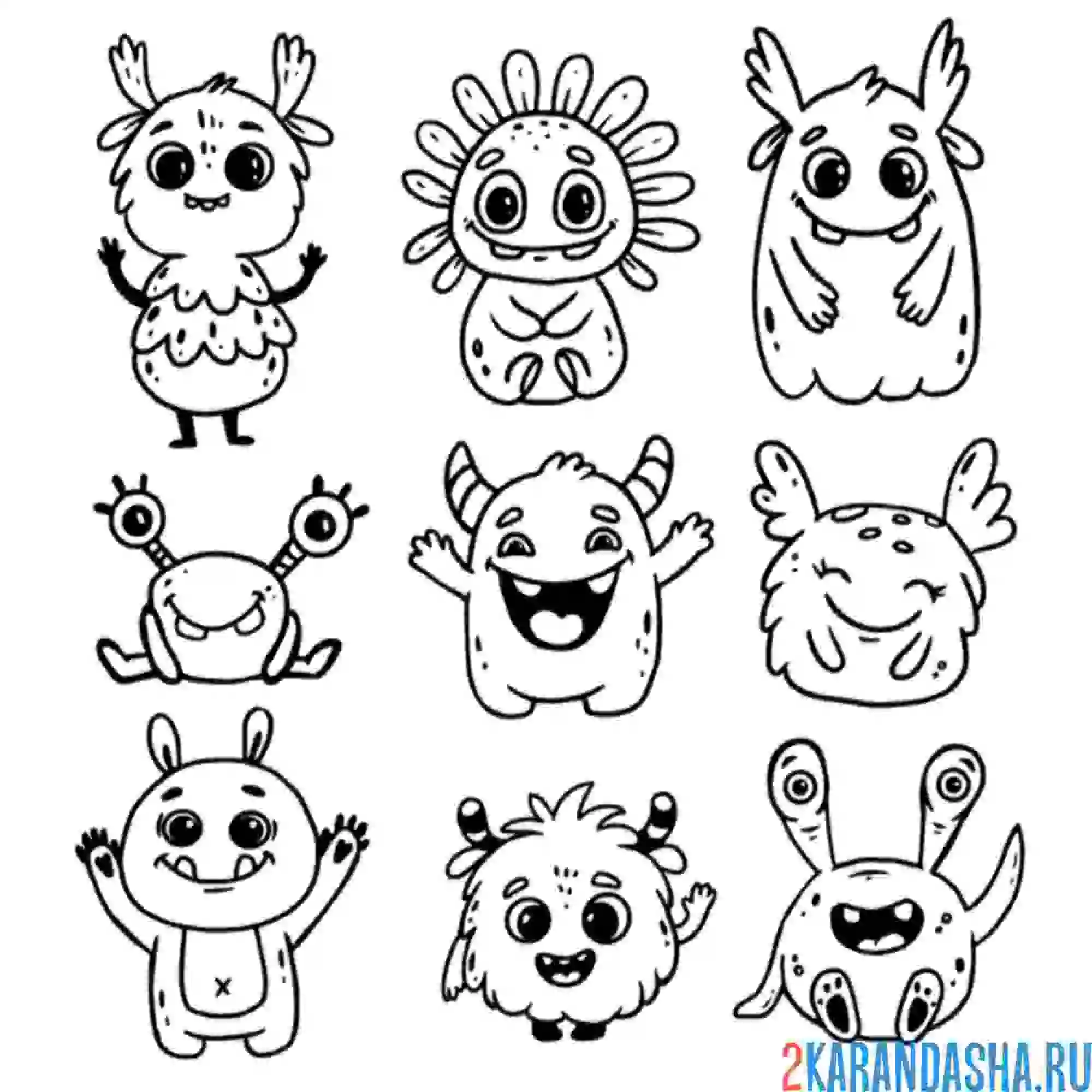 Раскраска разные смешные монстры