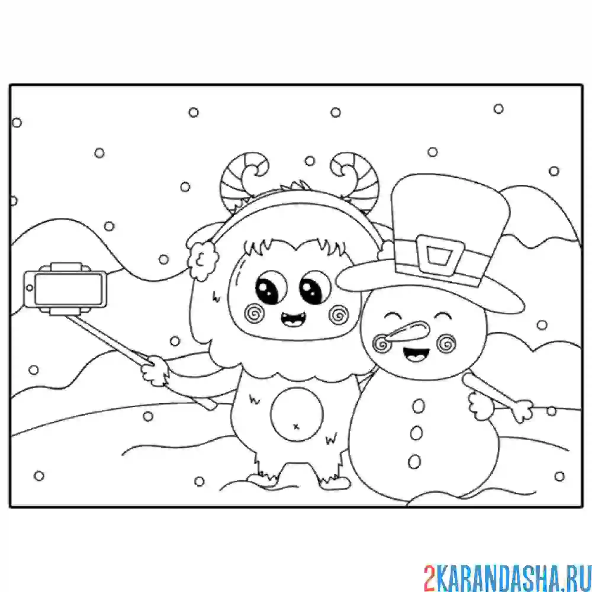 Раскраска монстр и снеговик