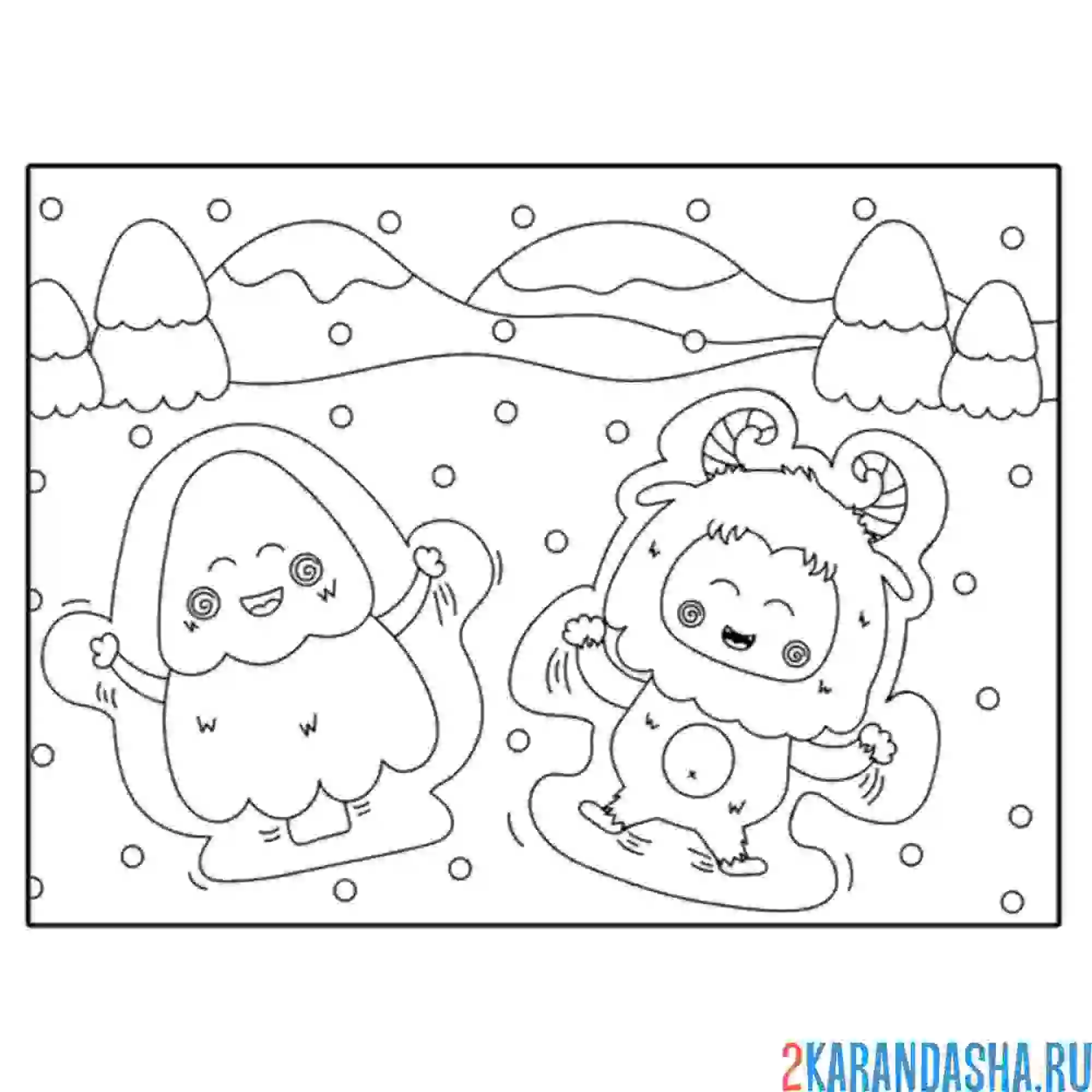 Раскраска монстр зимой