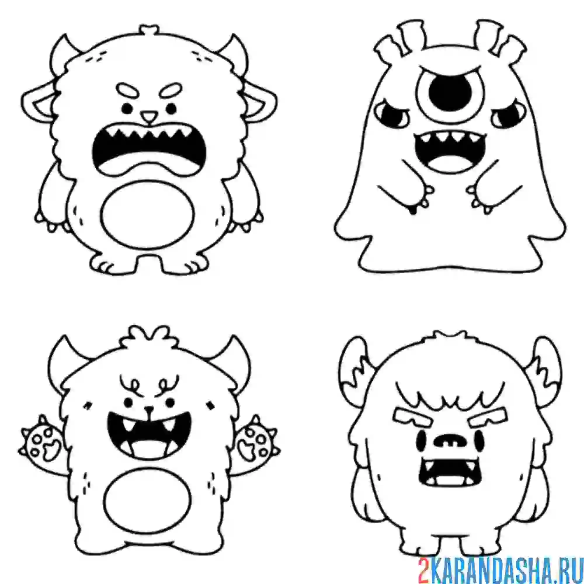 Раскраска четыре монстра