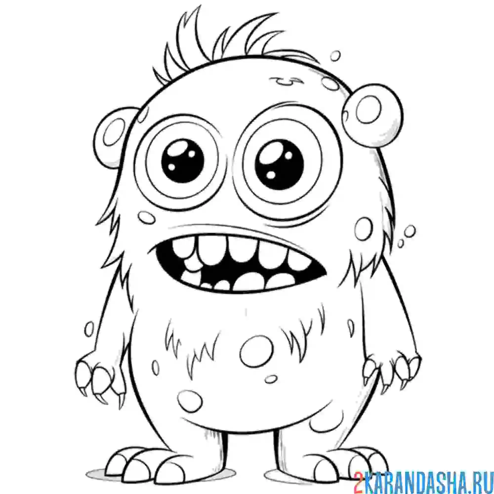 Раскраска маленький лохматый монстр