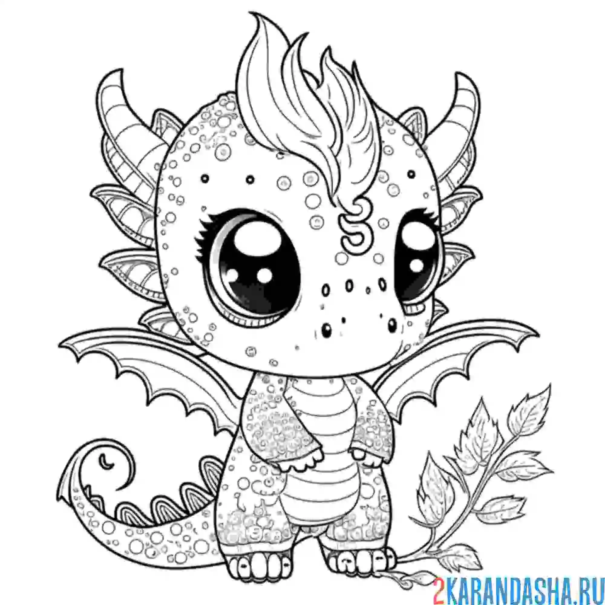 Раскраска мимимишный дракон