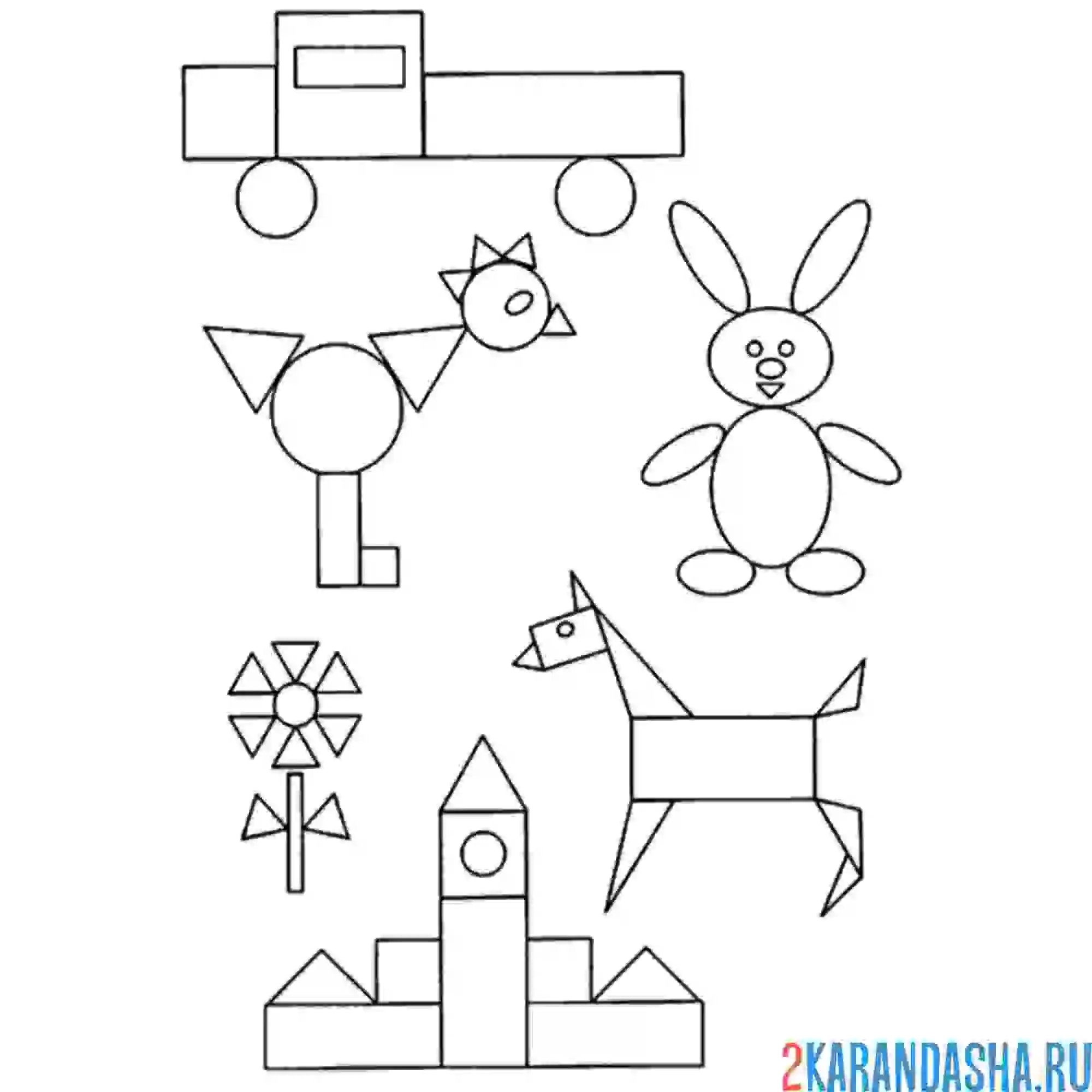 Раскраска животные из геометрических фигур