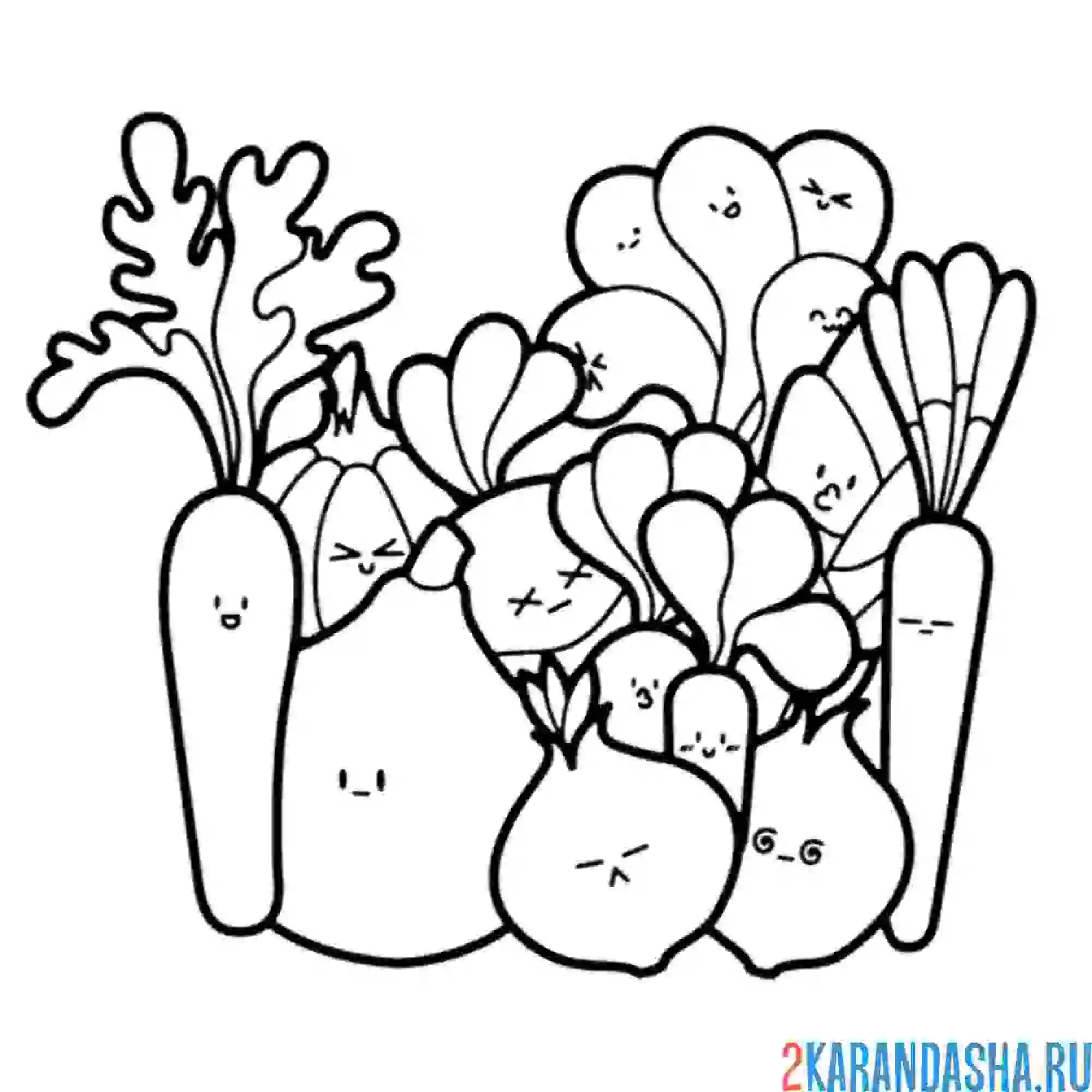 Раскраска лук с овощами