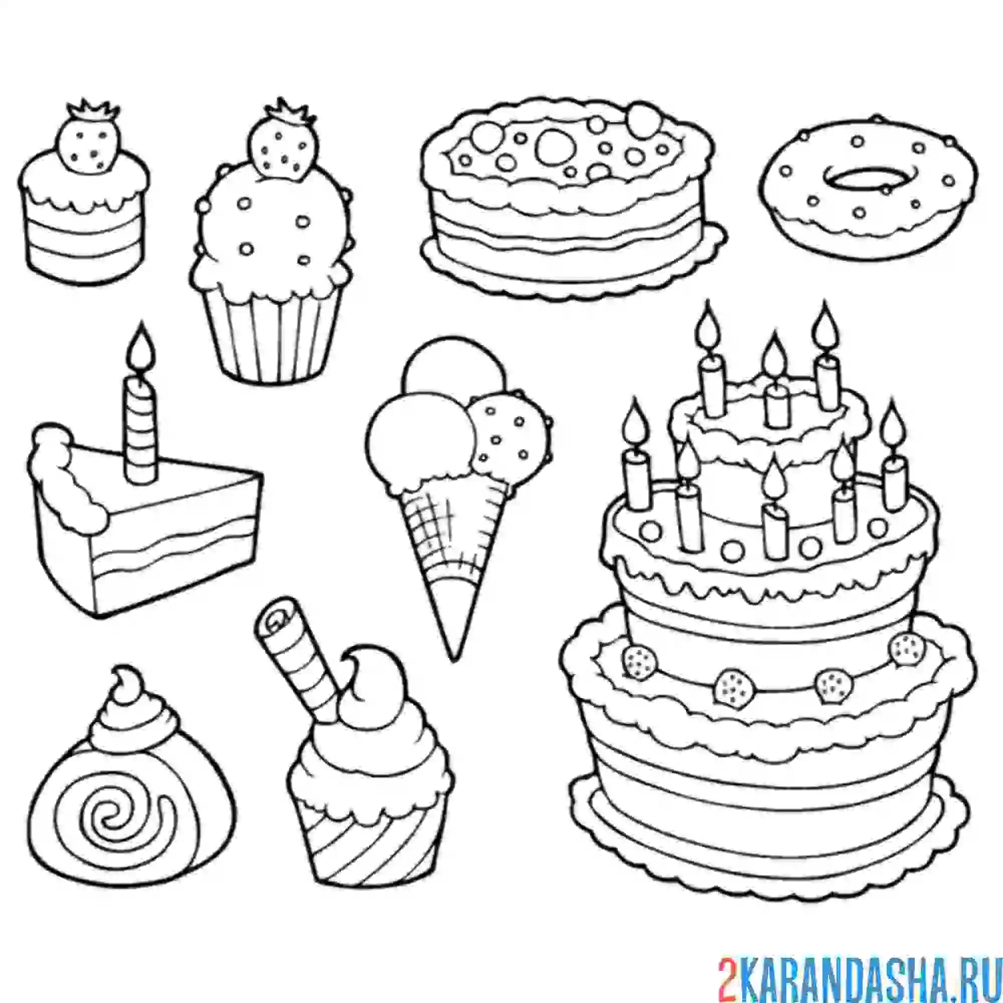Раскраска торт и разные вкусняшки