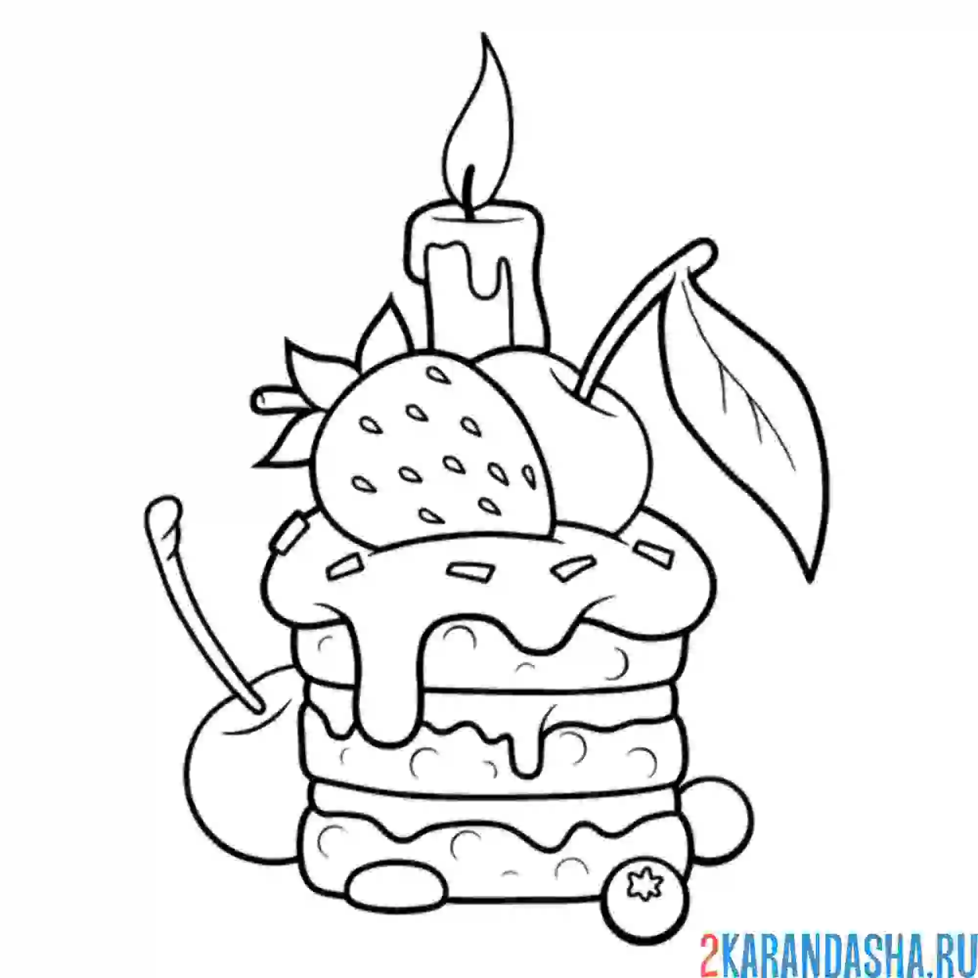 Раскраска кусочек торта со свечой