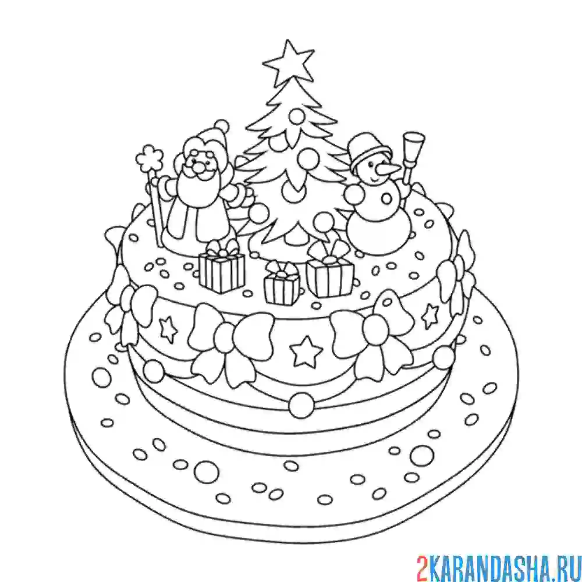 Раскраска новогодний торт