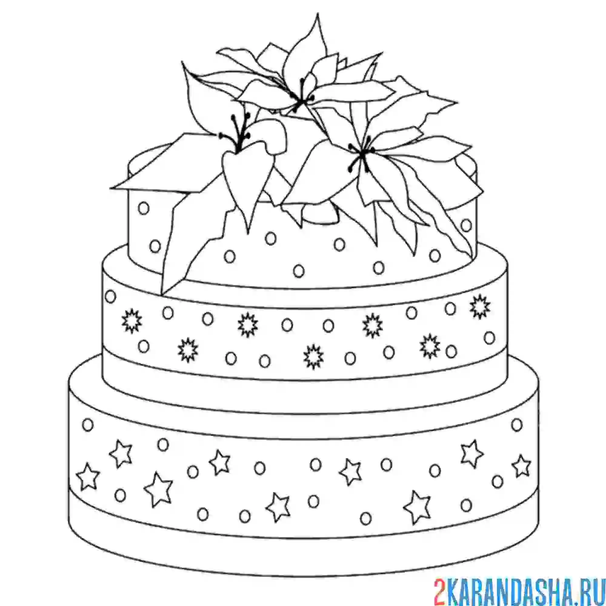 Раскраска торт с цветами наверху