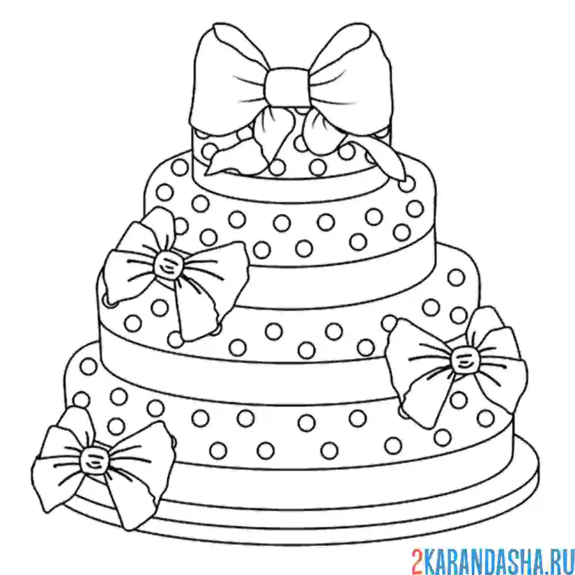Раскраска торт праздничный с бантом
