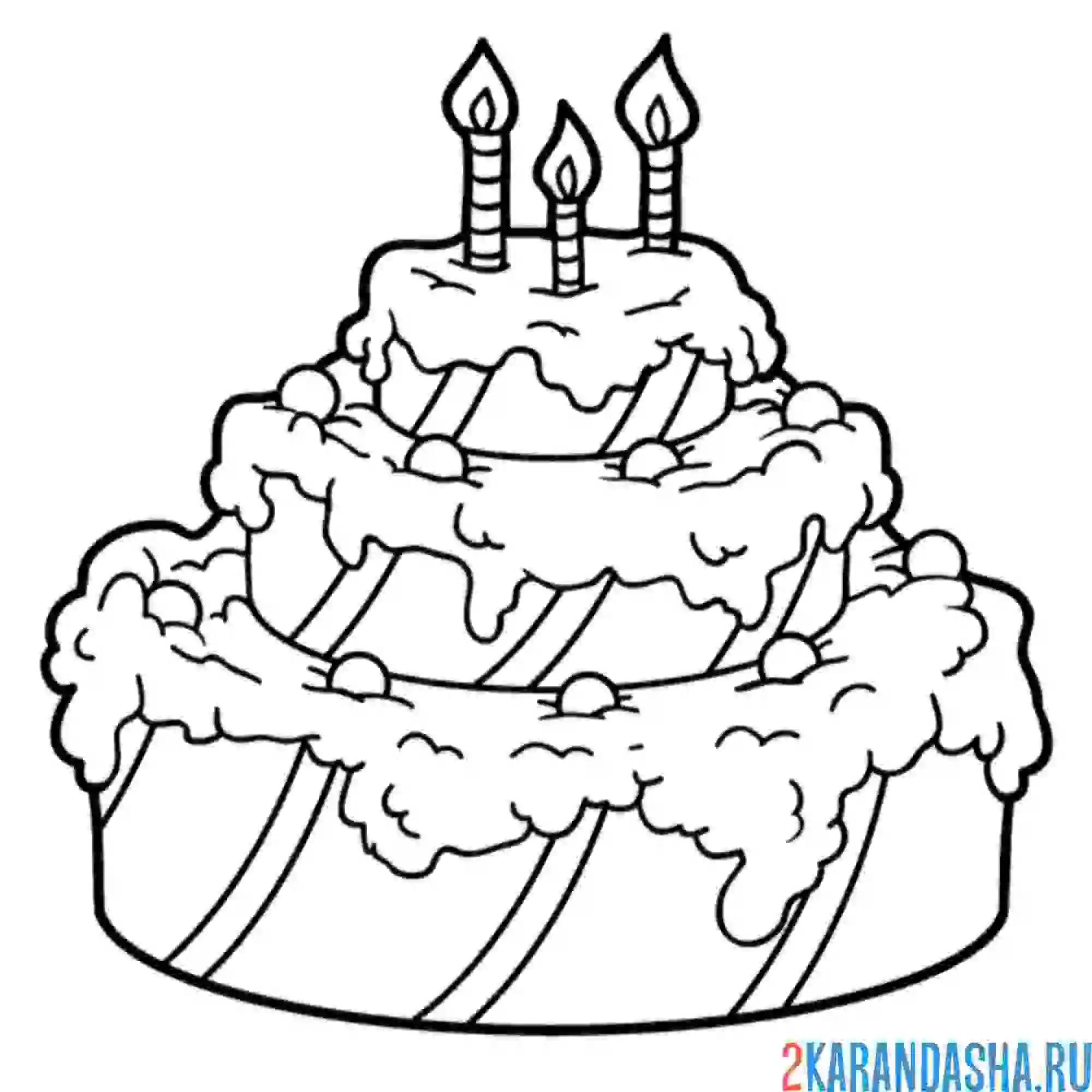 Раскраска трехярусный торт