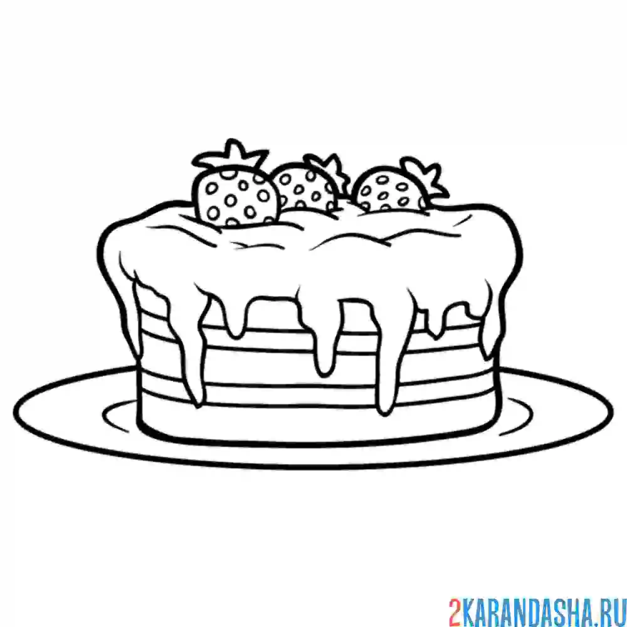 Раскраска торт с клубникой