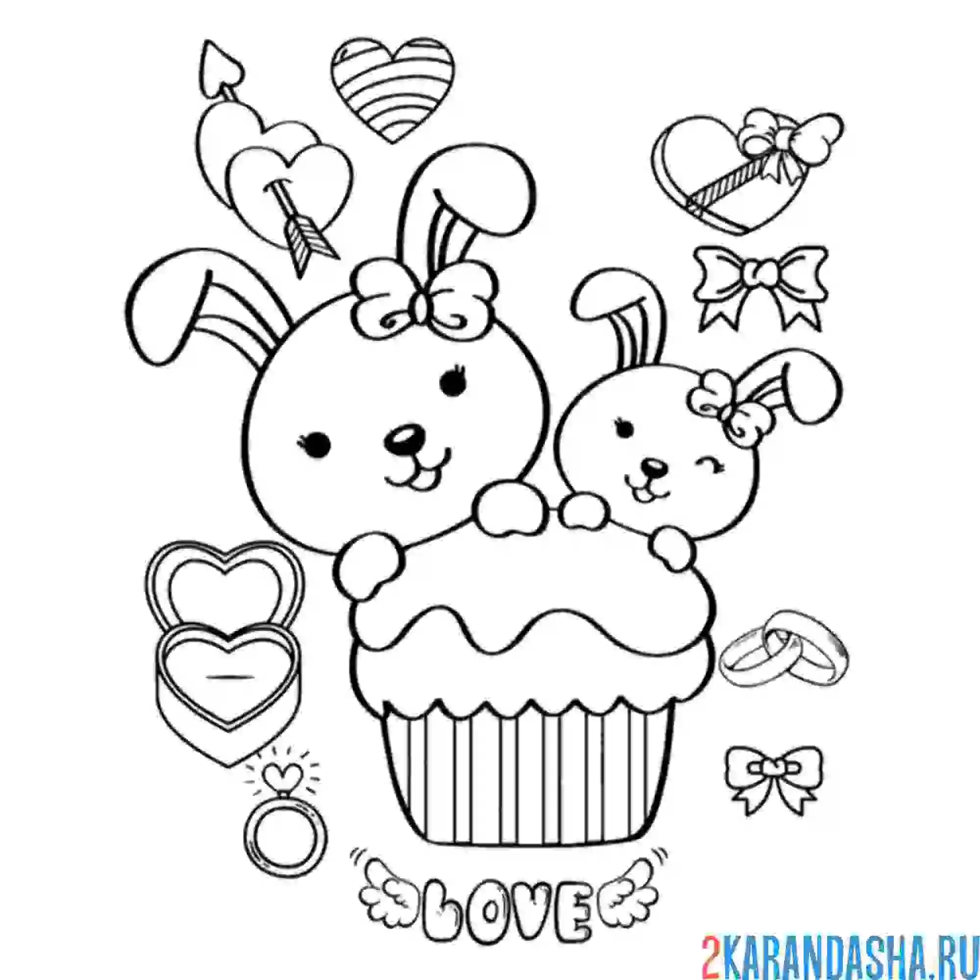 Раскраска зайка с кексом