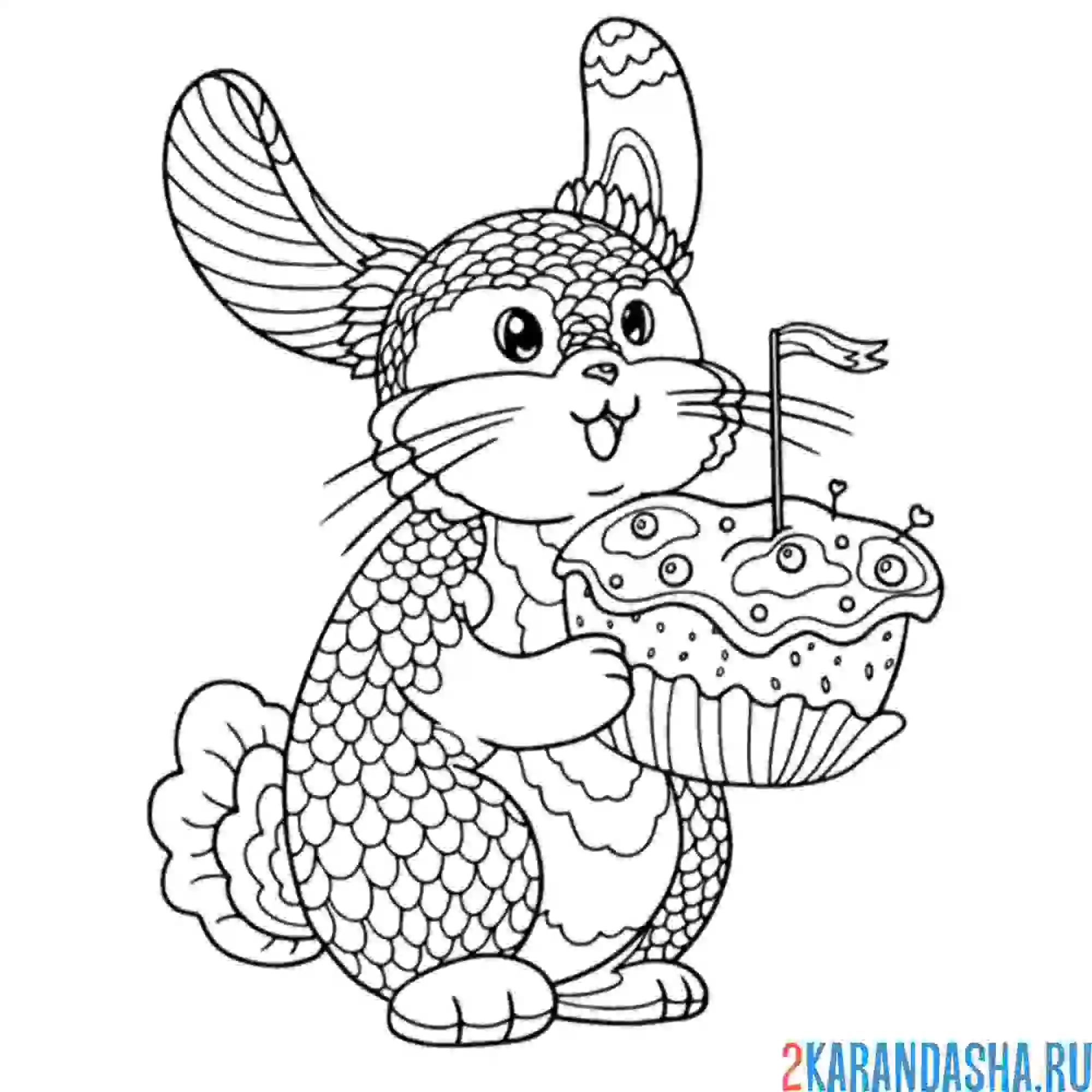 Раскраска зайка с тортиком