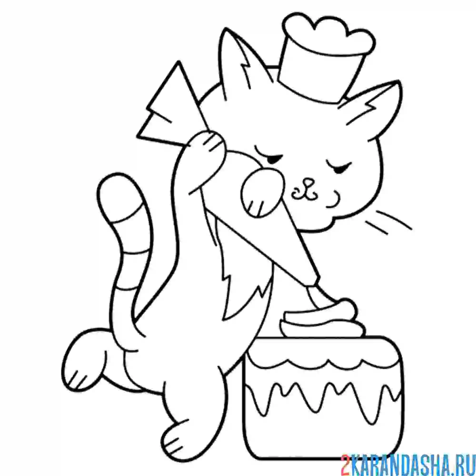 Раскраска котик делает торт