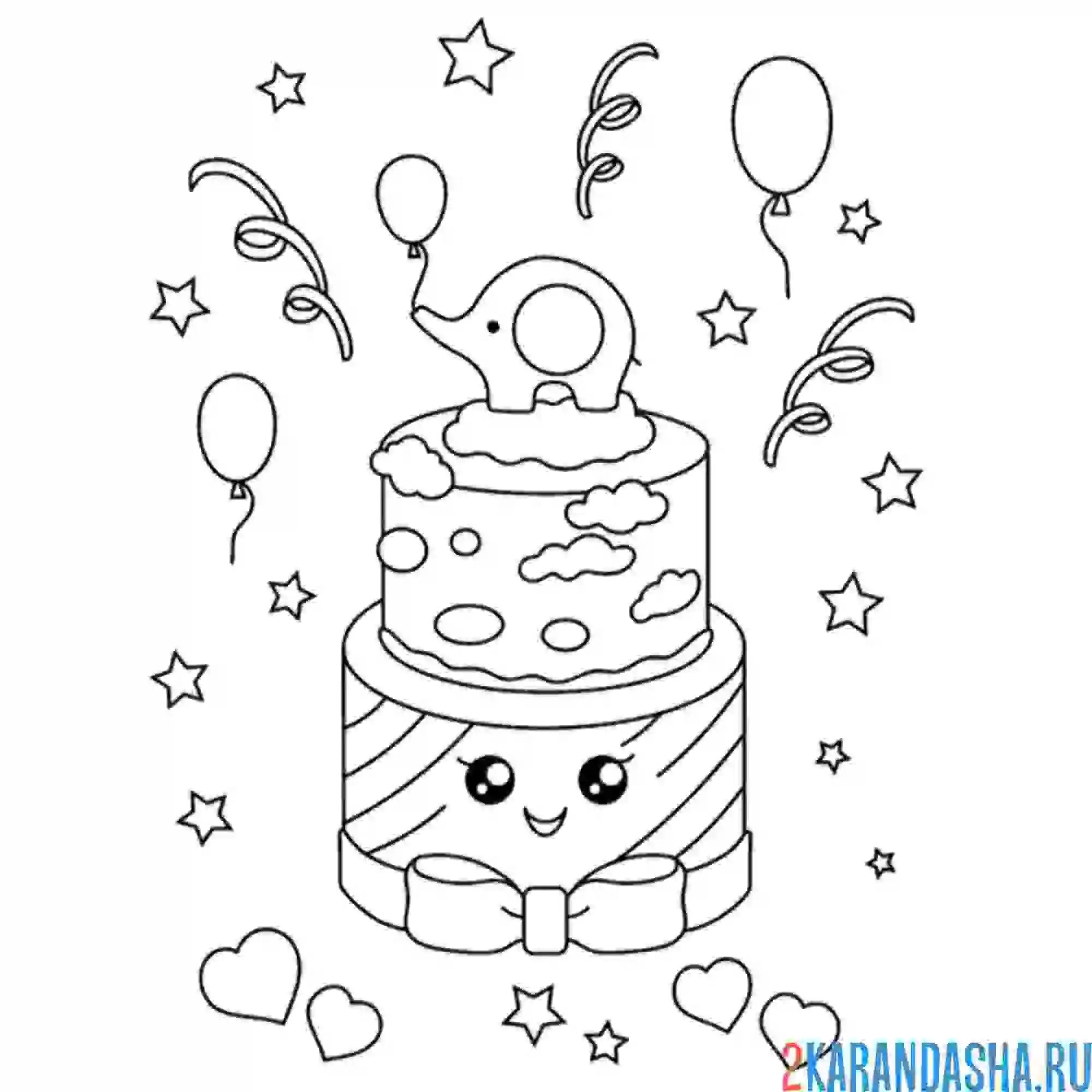 Раскраска торт несколько ярусов каваи