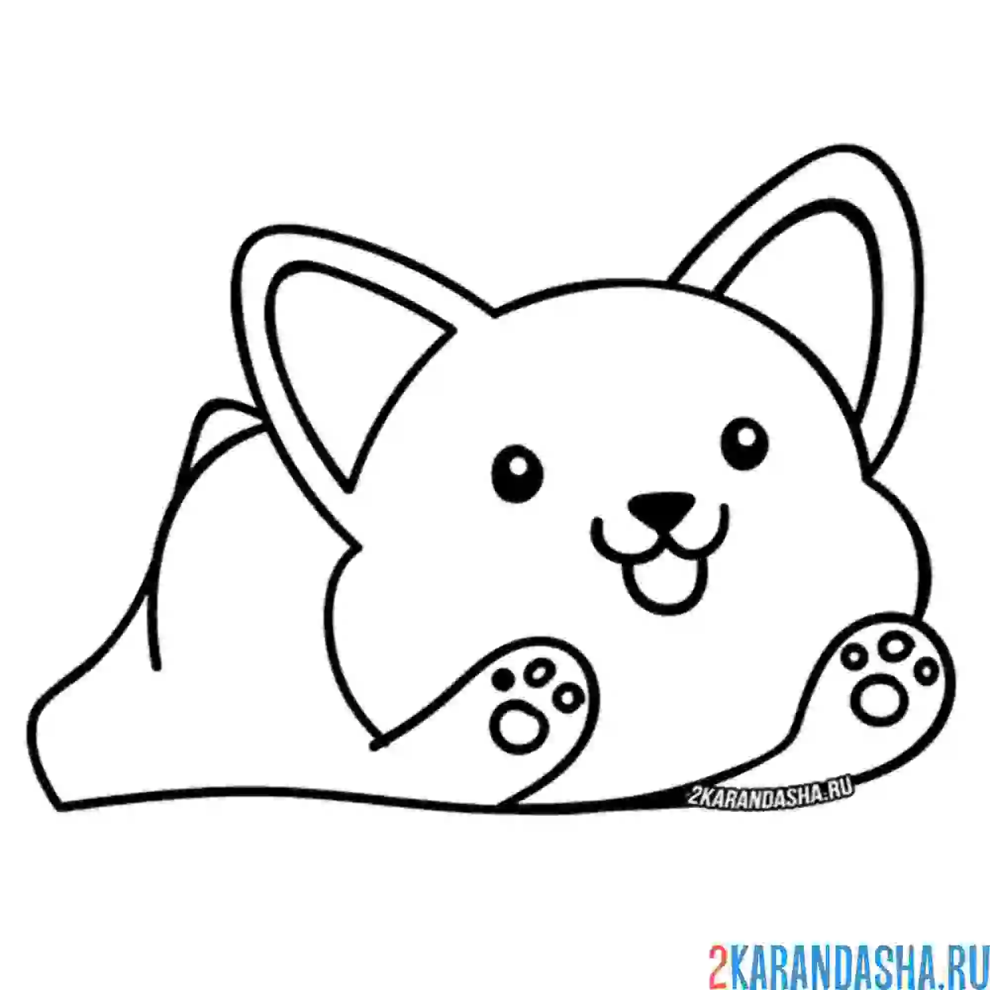 Раскраска корги тянет лапки