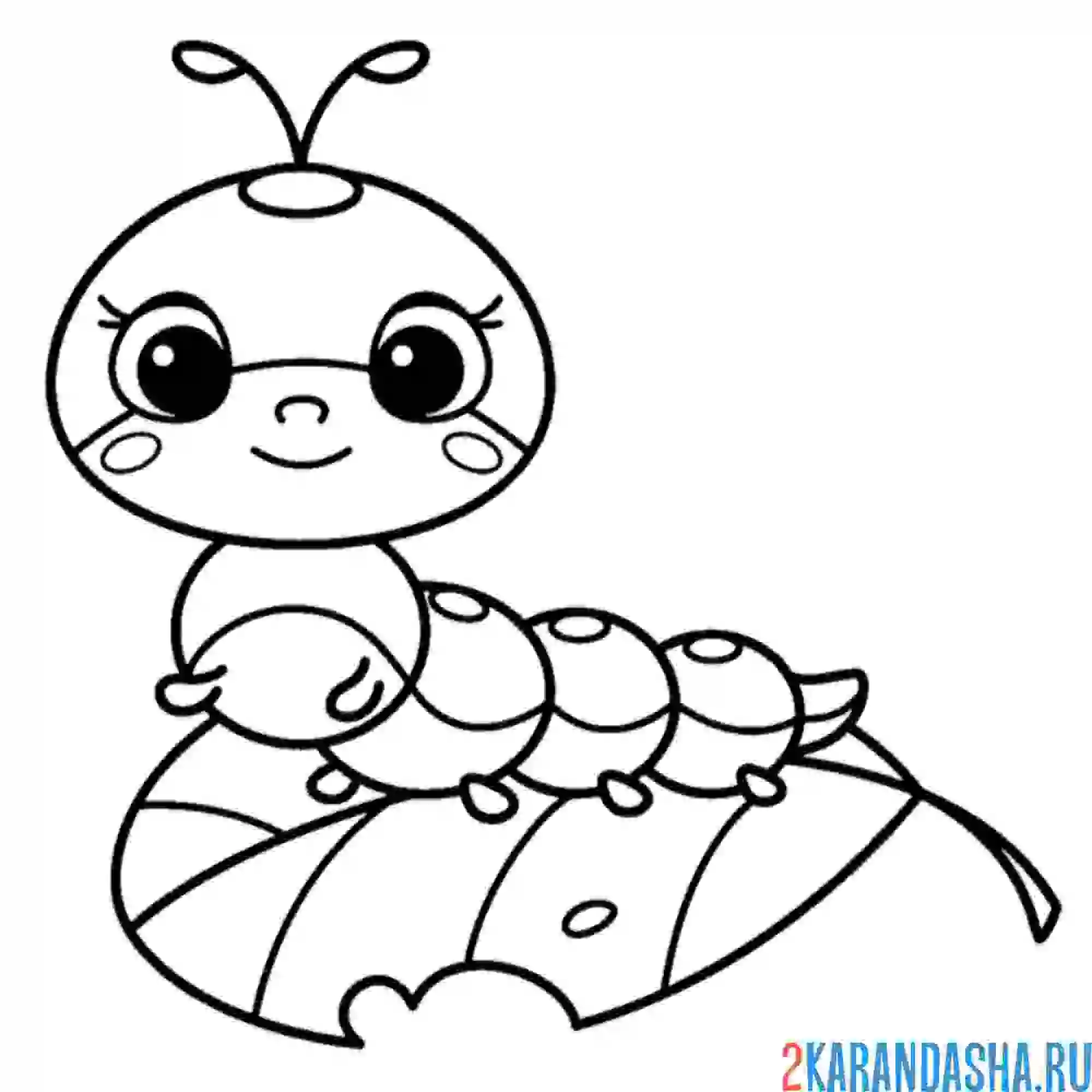 Раскраска гусеница каваи