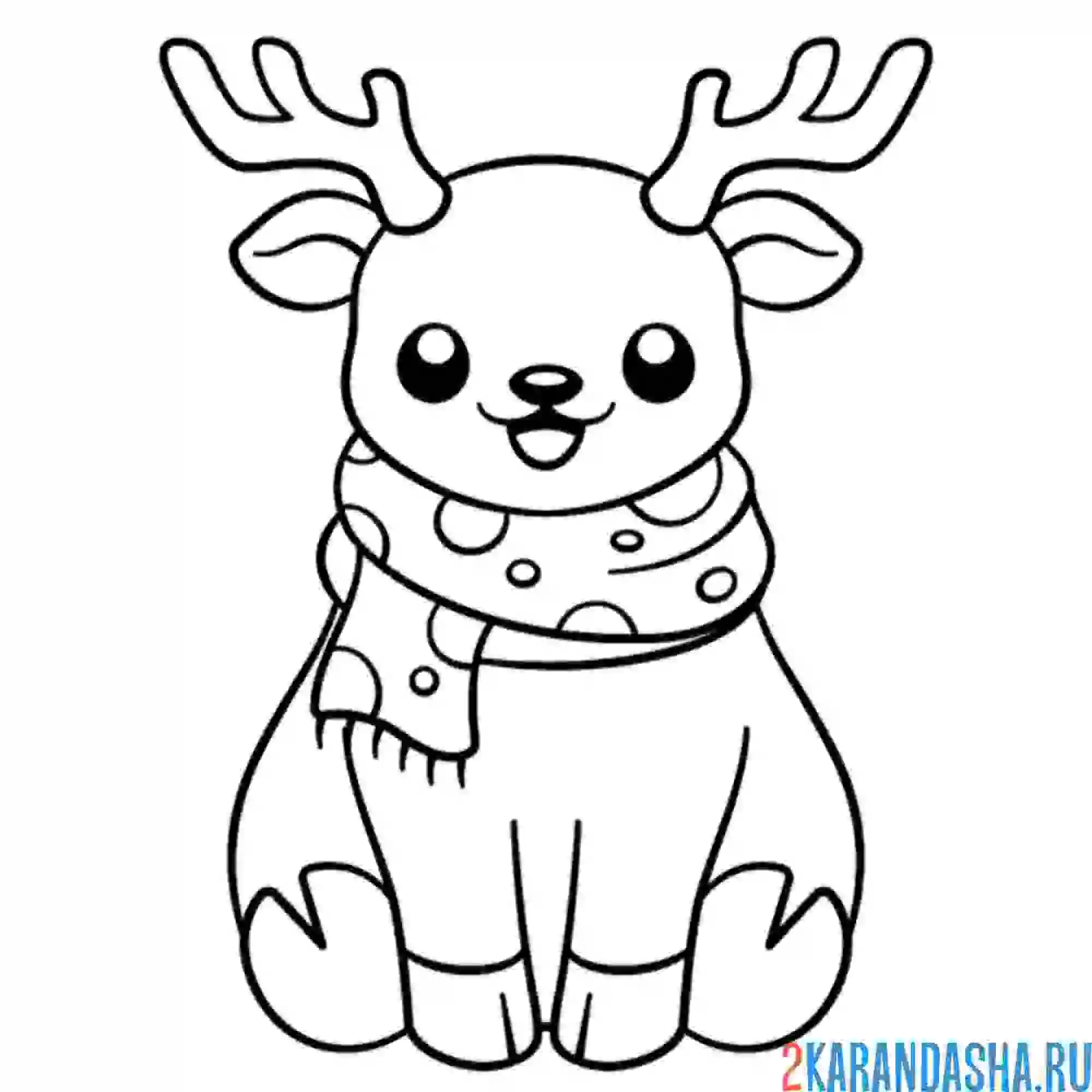 Раскраска рождественский олень каваи