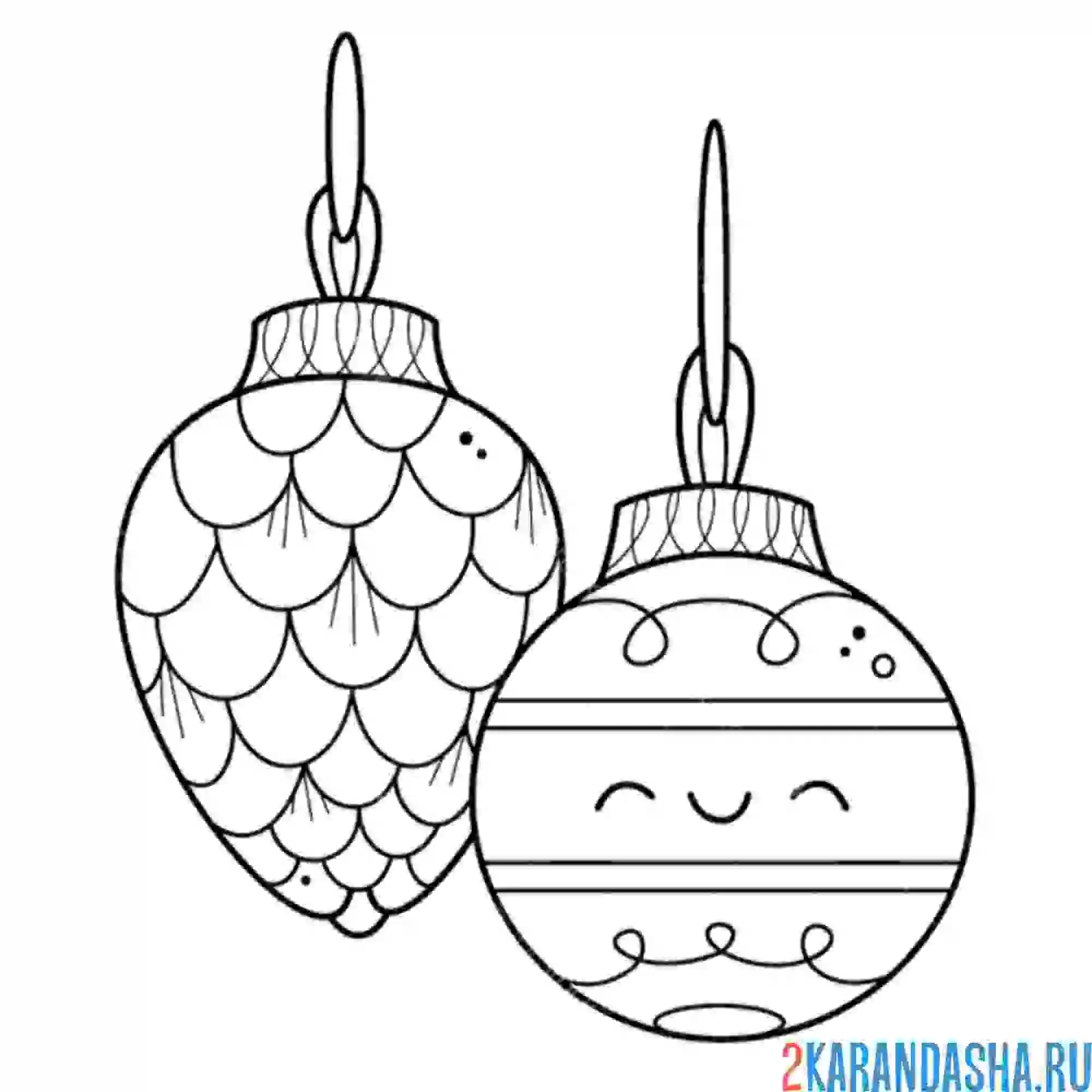 Раскраска елочные игрушки каваи