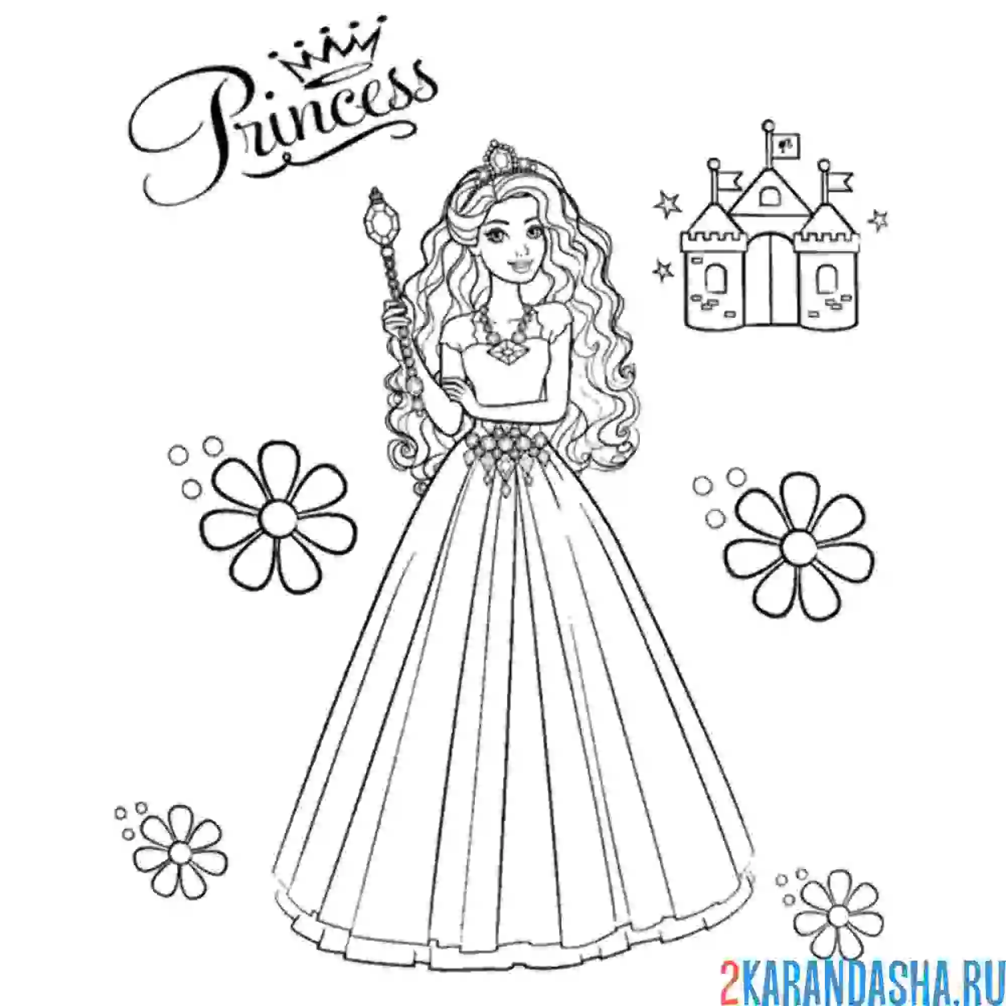 Раскраска барби принцесса замок