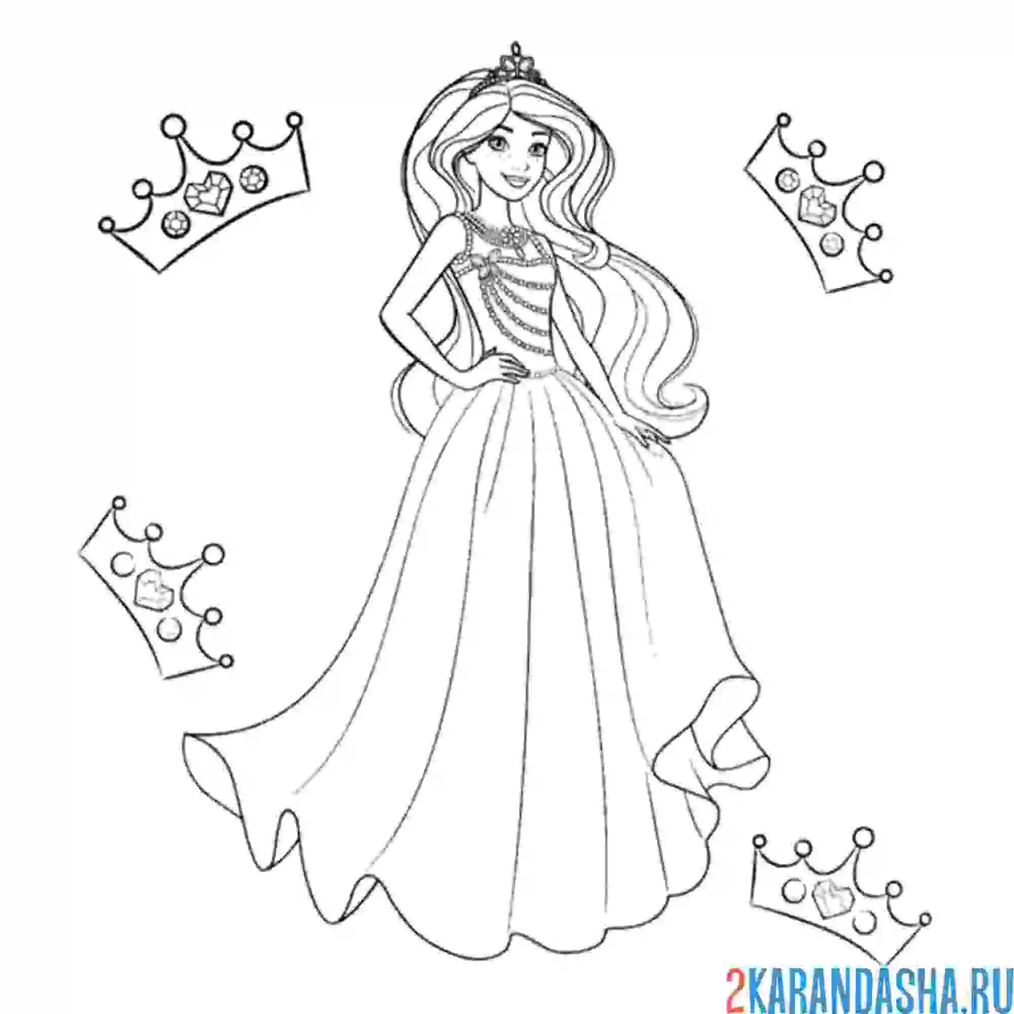 Раскраска юная принцесса барби
