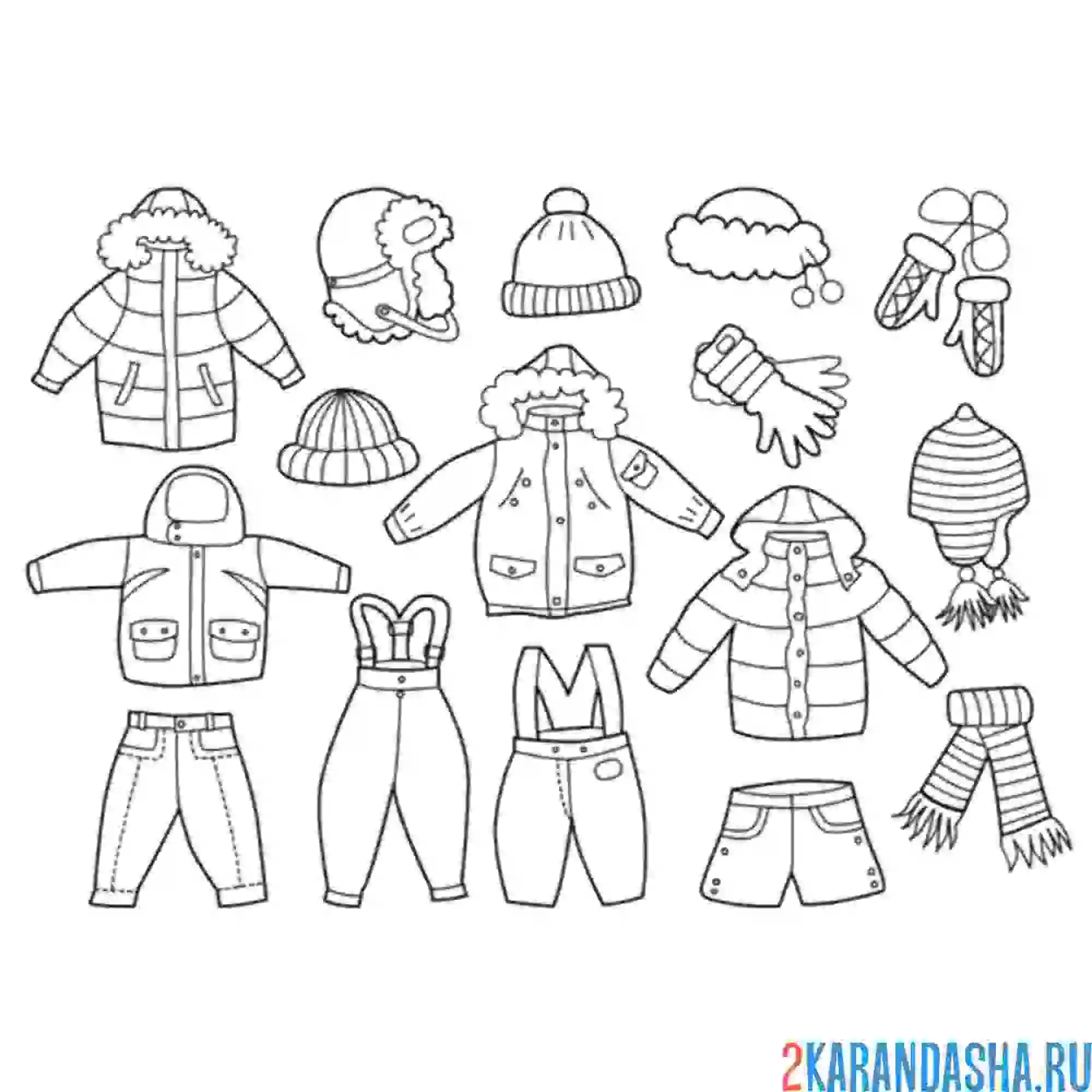 Раскраска зимняя теплая одежда