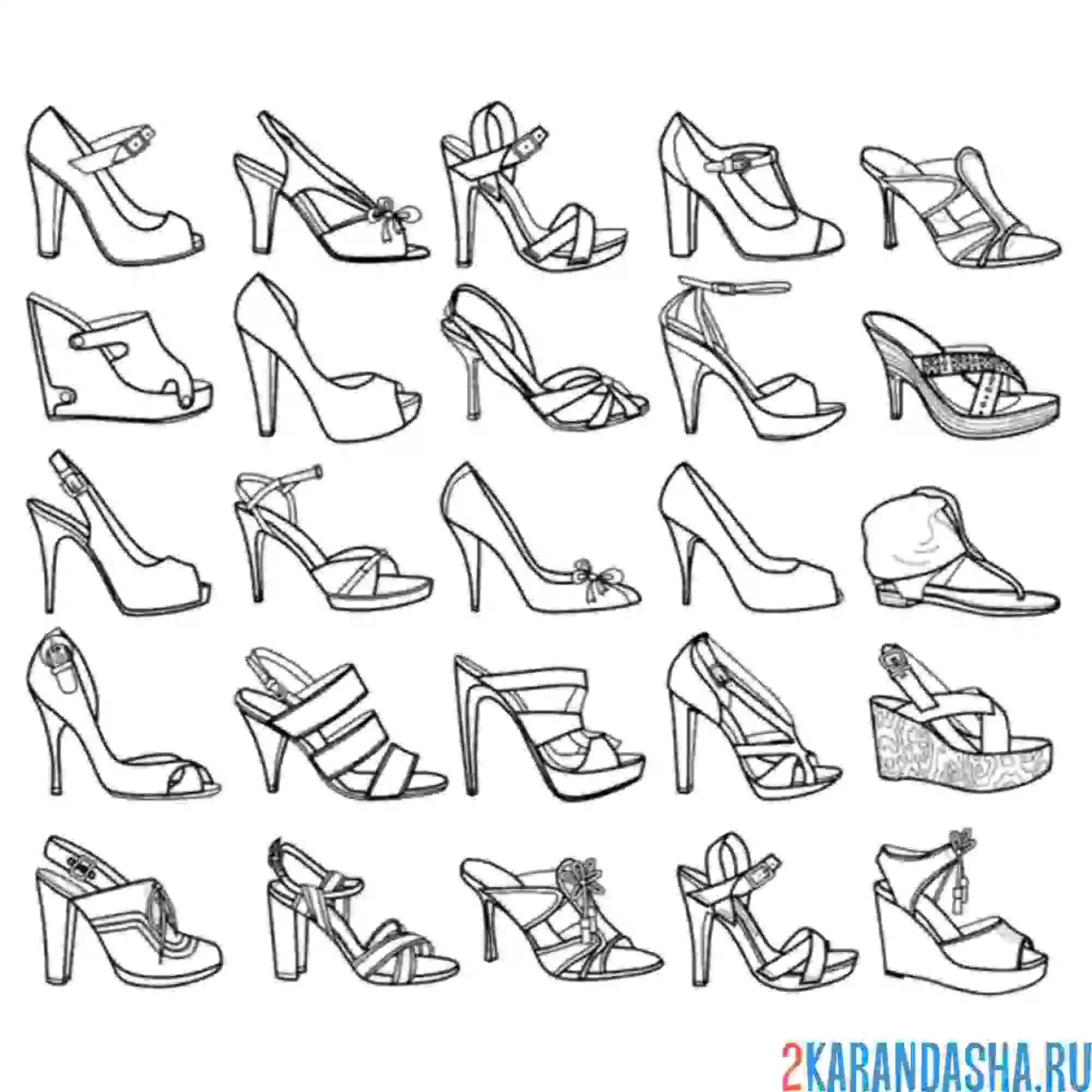 Раскраска набор туфлей обувь