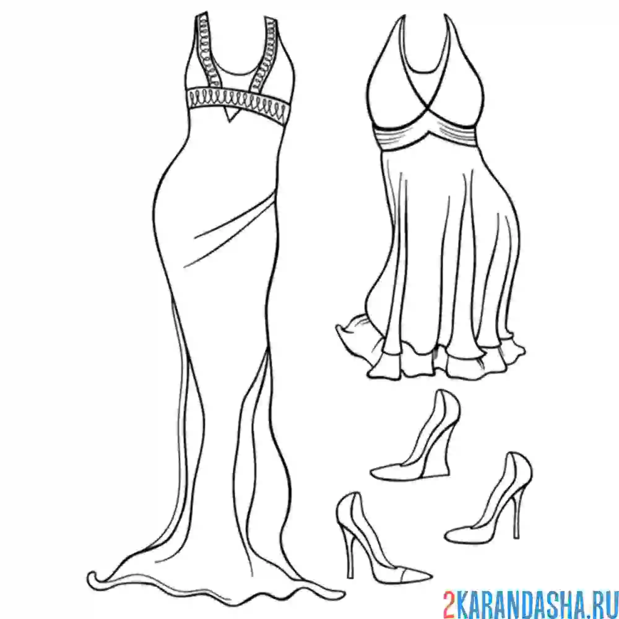 Раскраска платья и туфли