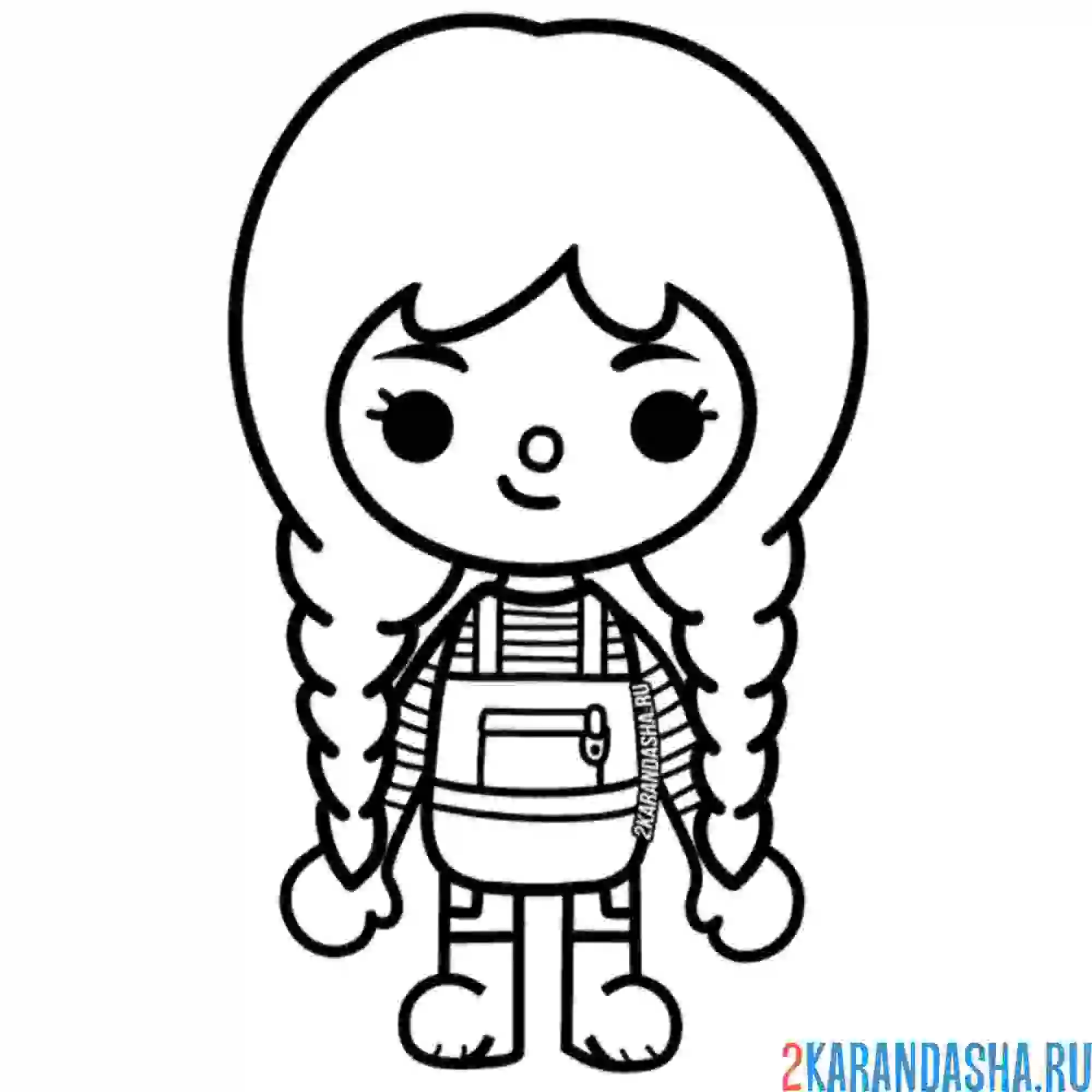 Раскраска тока бока девочка с косичками