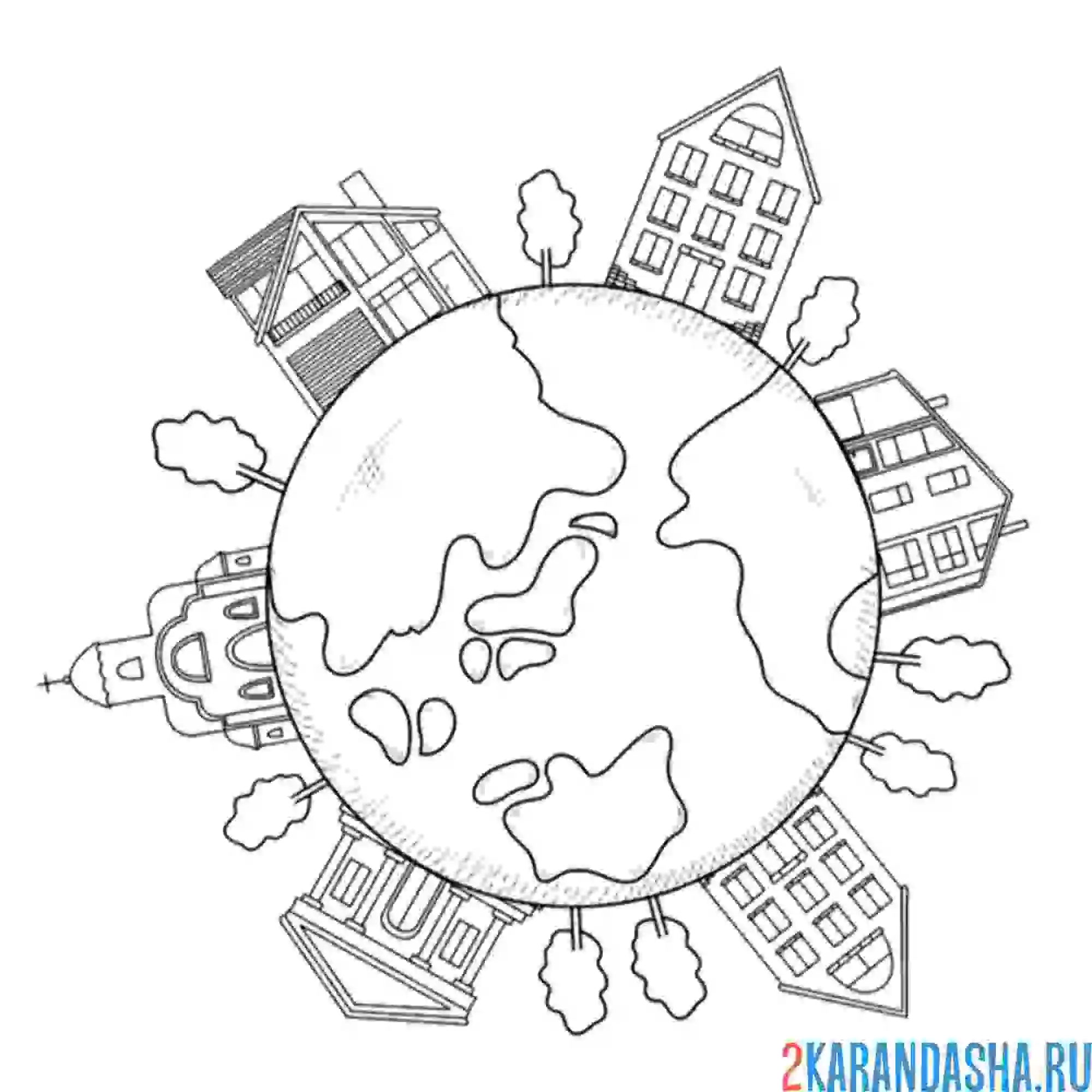 Раскраска дома на земле