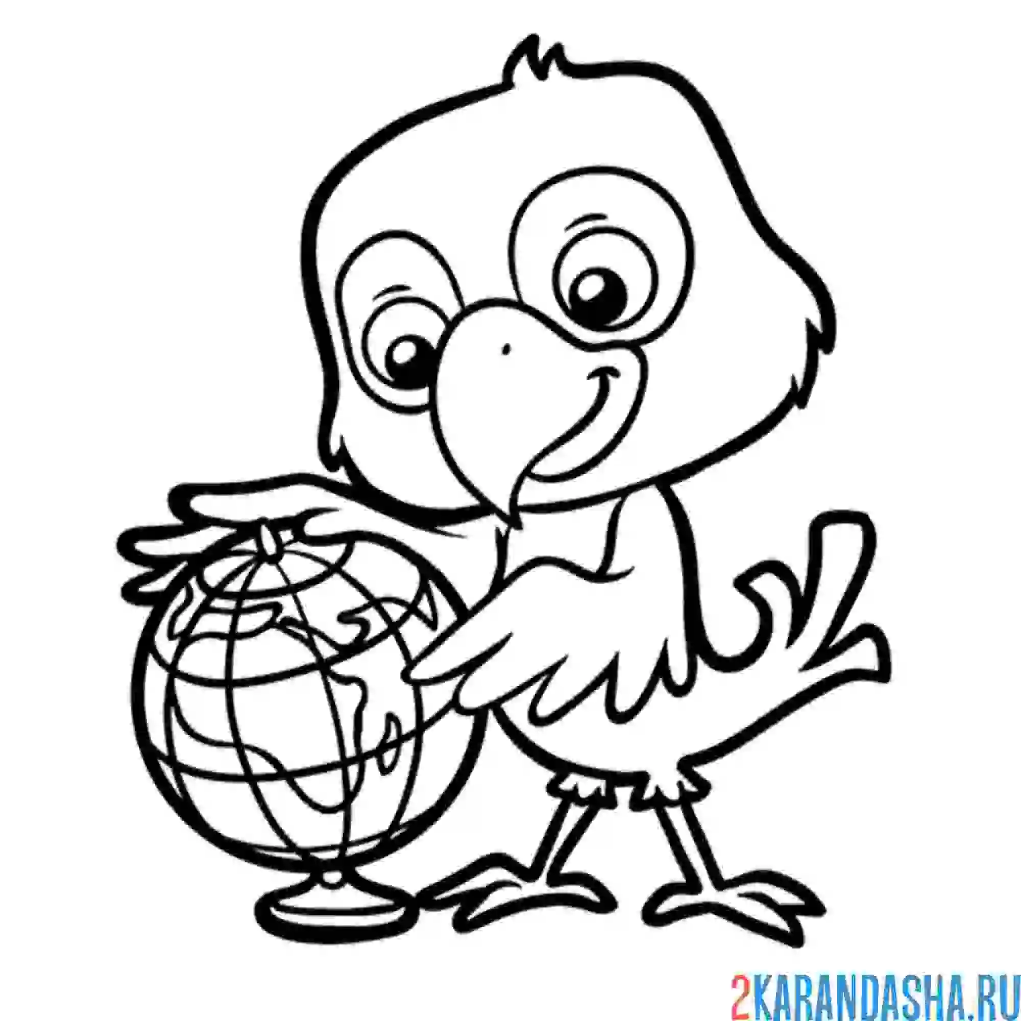 Раскраска попугай с глобусом