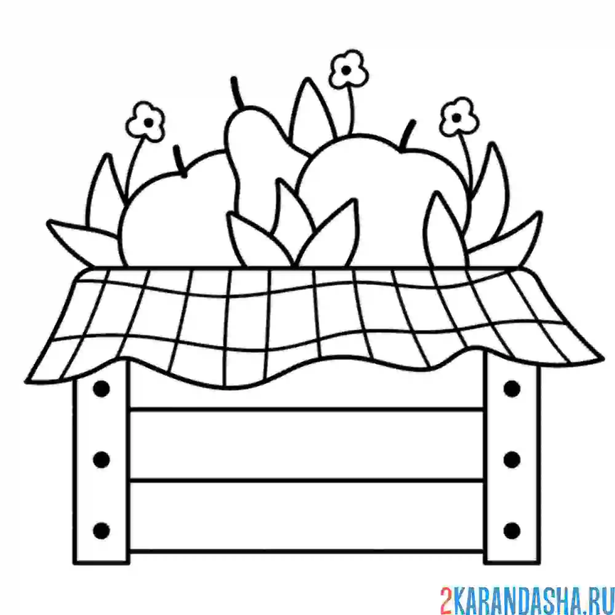 Раскраска ящик с грушами и яблоками