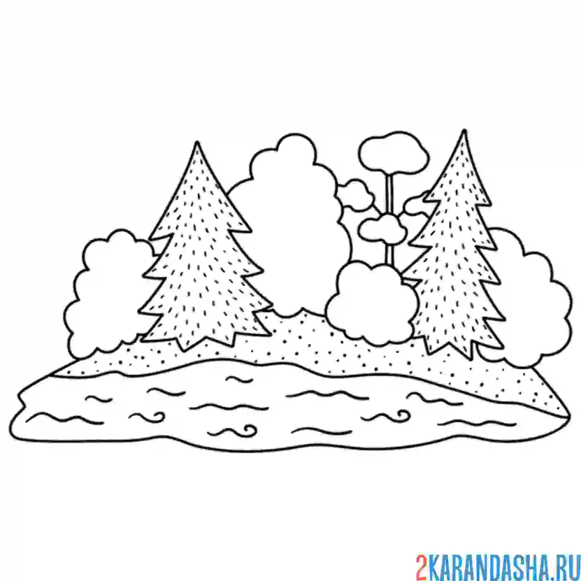Раскраска леса и реки