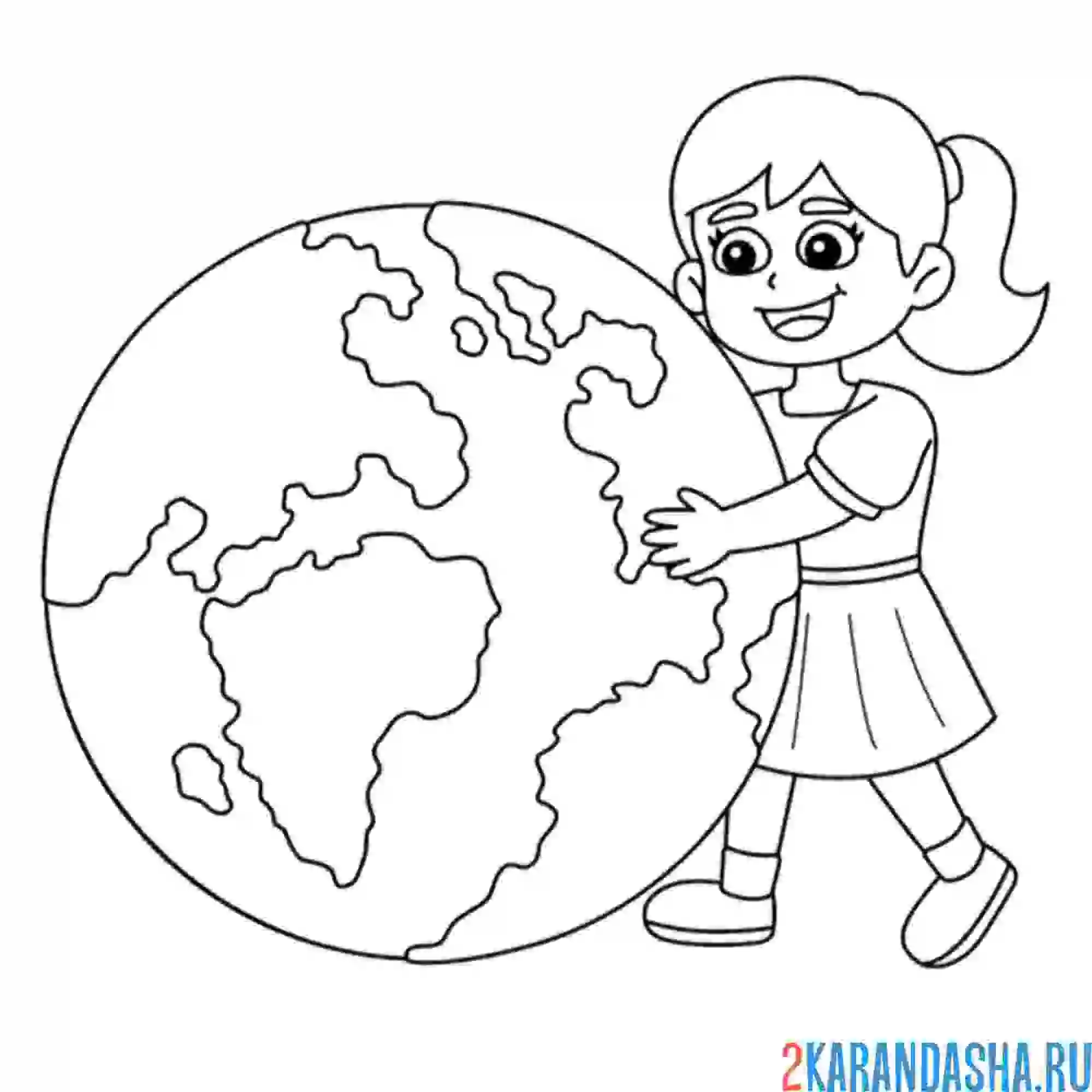 Раскраска девочка с землей