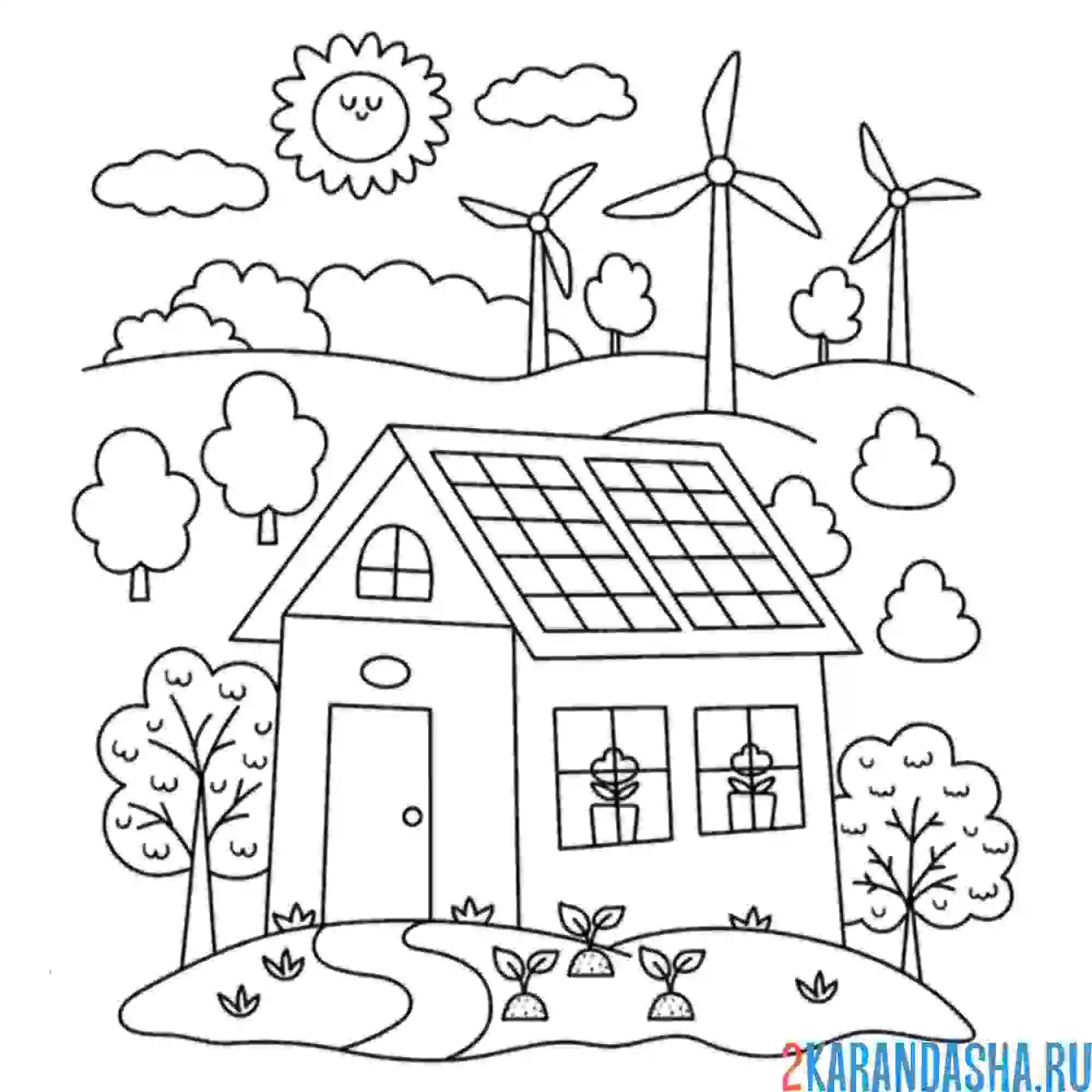 Раскраска домик на земле