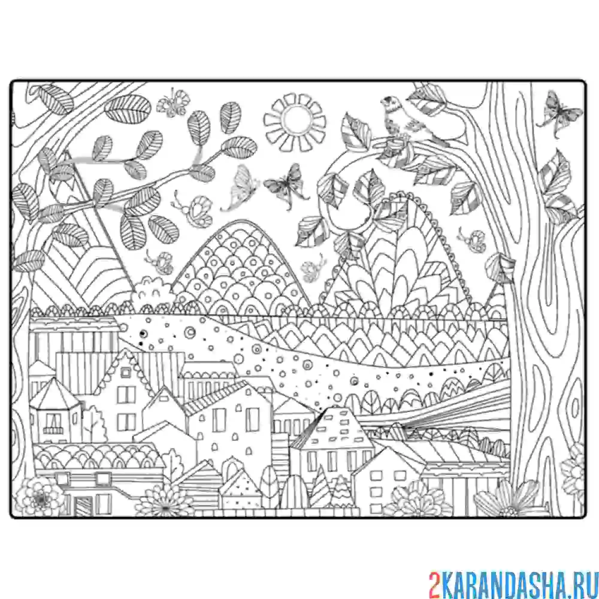 Раскраска арт-терапия горы