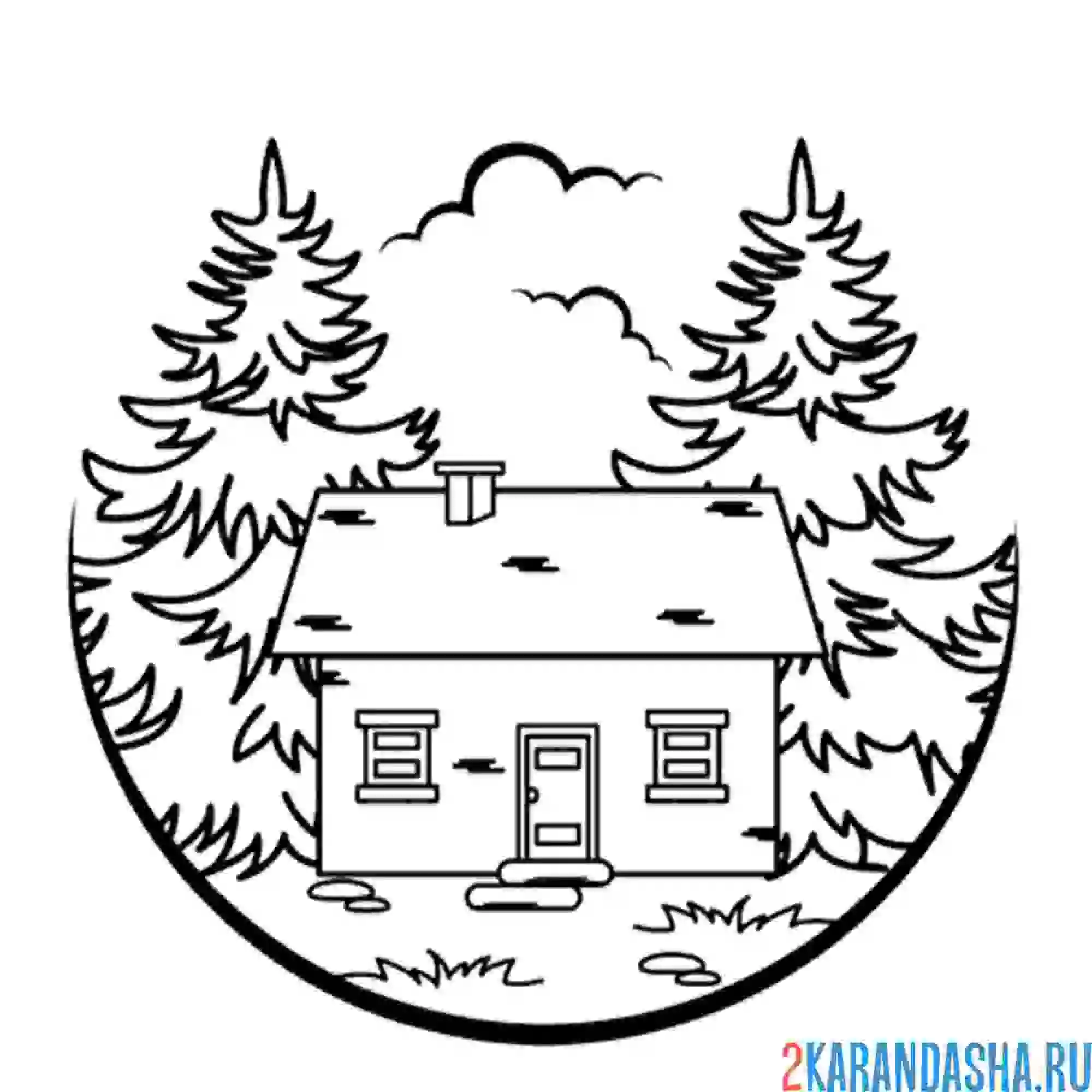 Раскраска дом в соснах