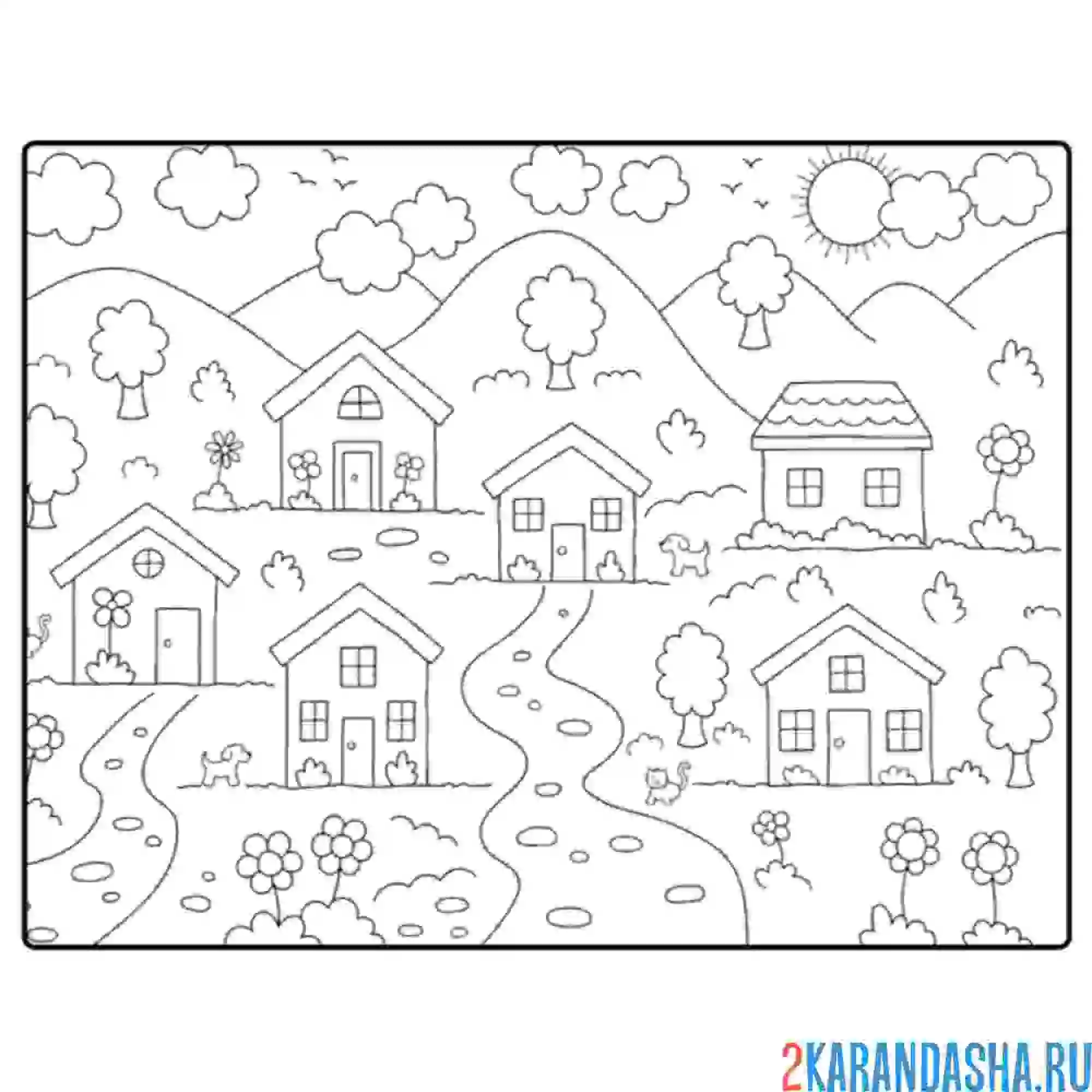 Раскраска домики в горах