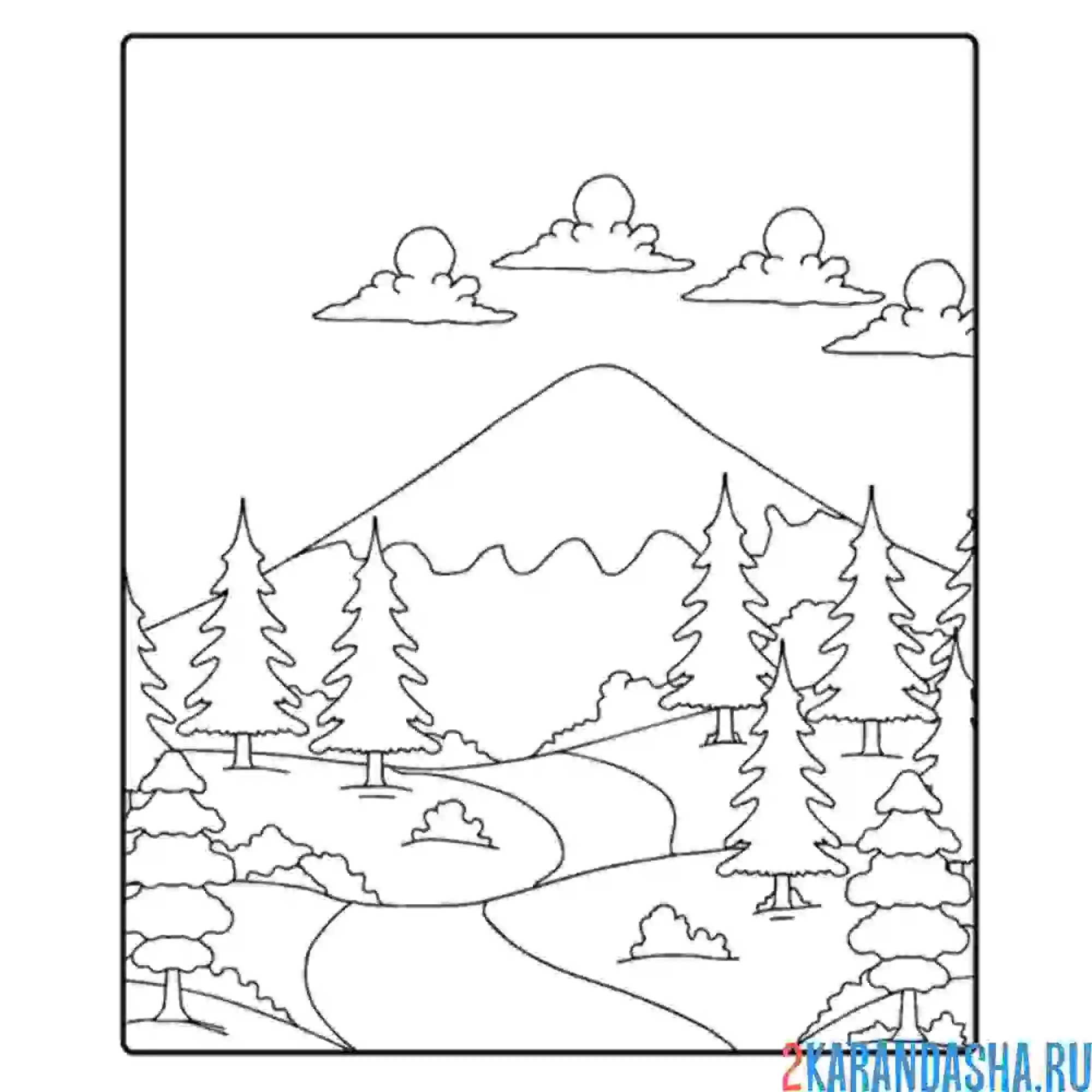 Раскраска горы и елки