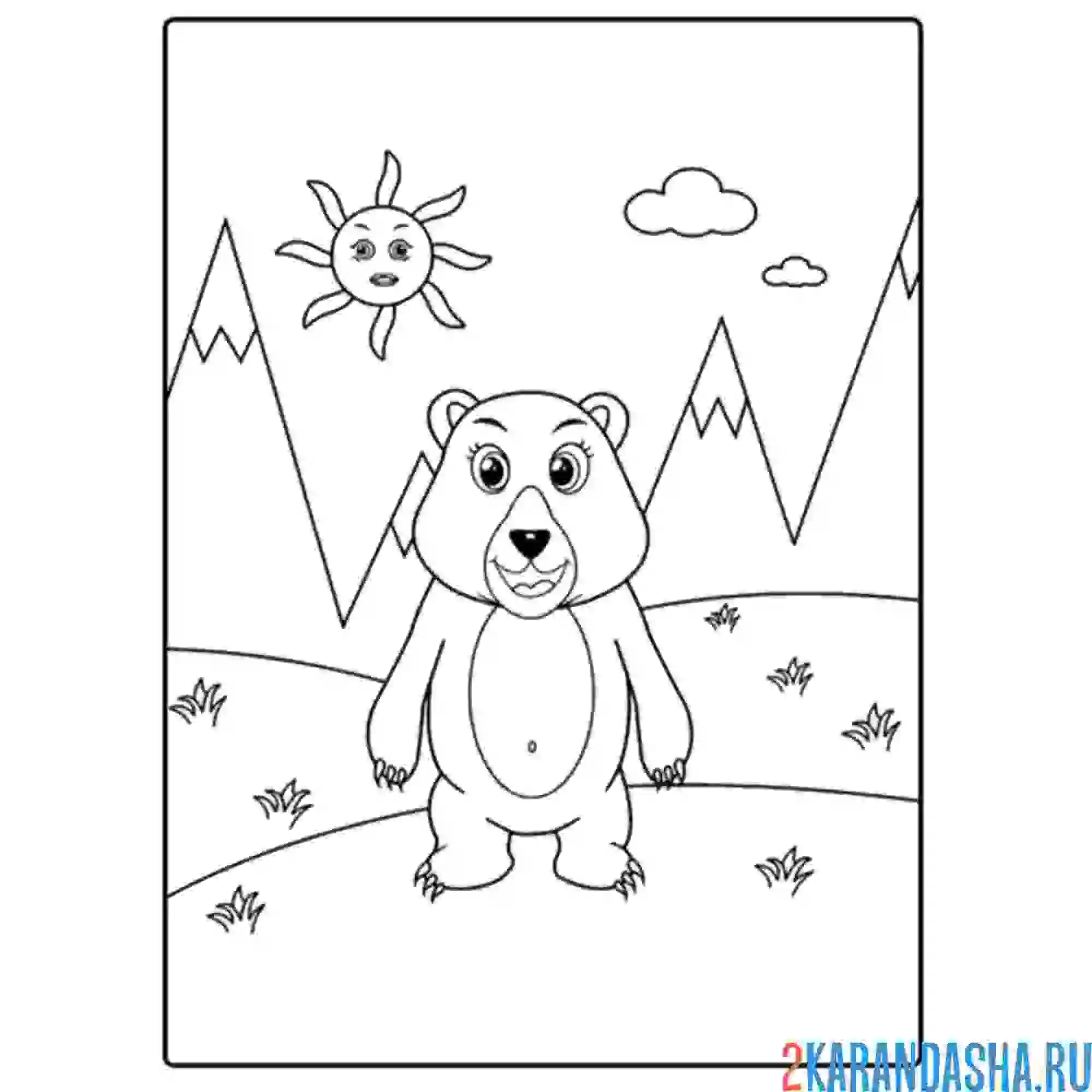 Раскраска медведь в горах
