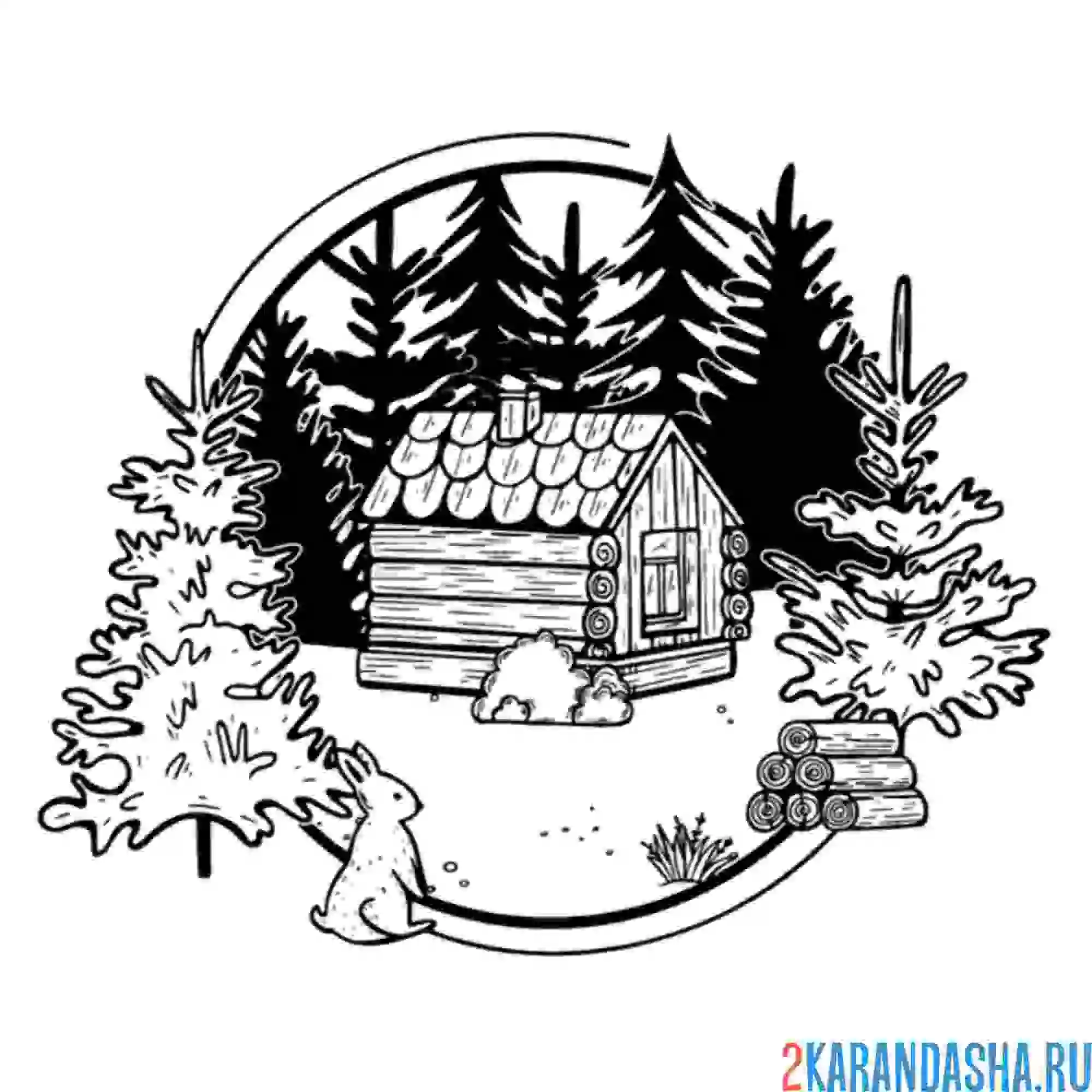 Раскраска избушка в лесу